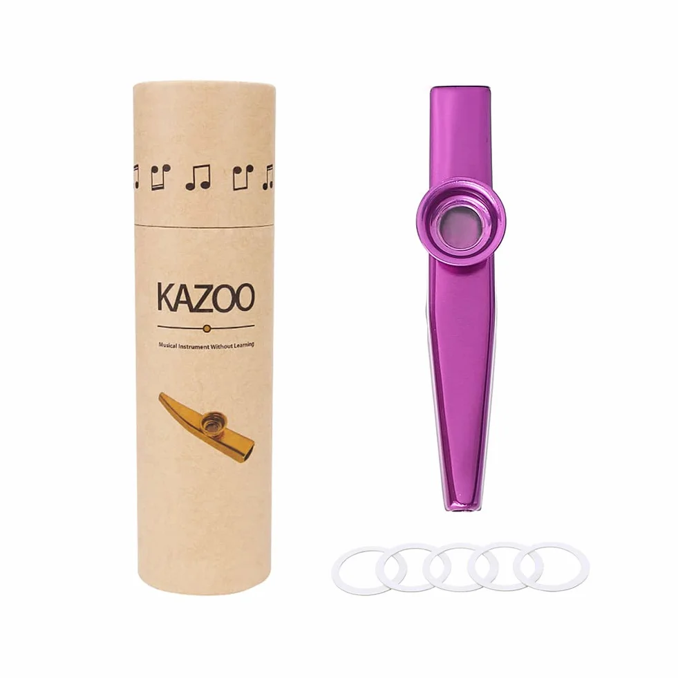 Alnicov Kazoo Metal Kazoo, stop aluminium, z 5 membranami i fletami, pięknym pudełkiem na instrument muzyczny, ukulele Guitar Partners (fioletowy)