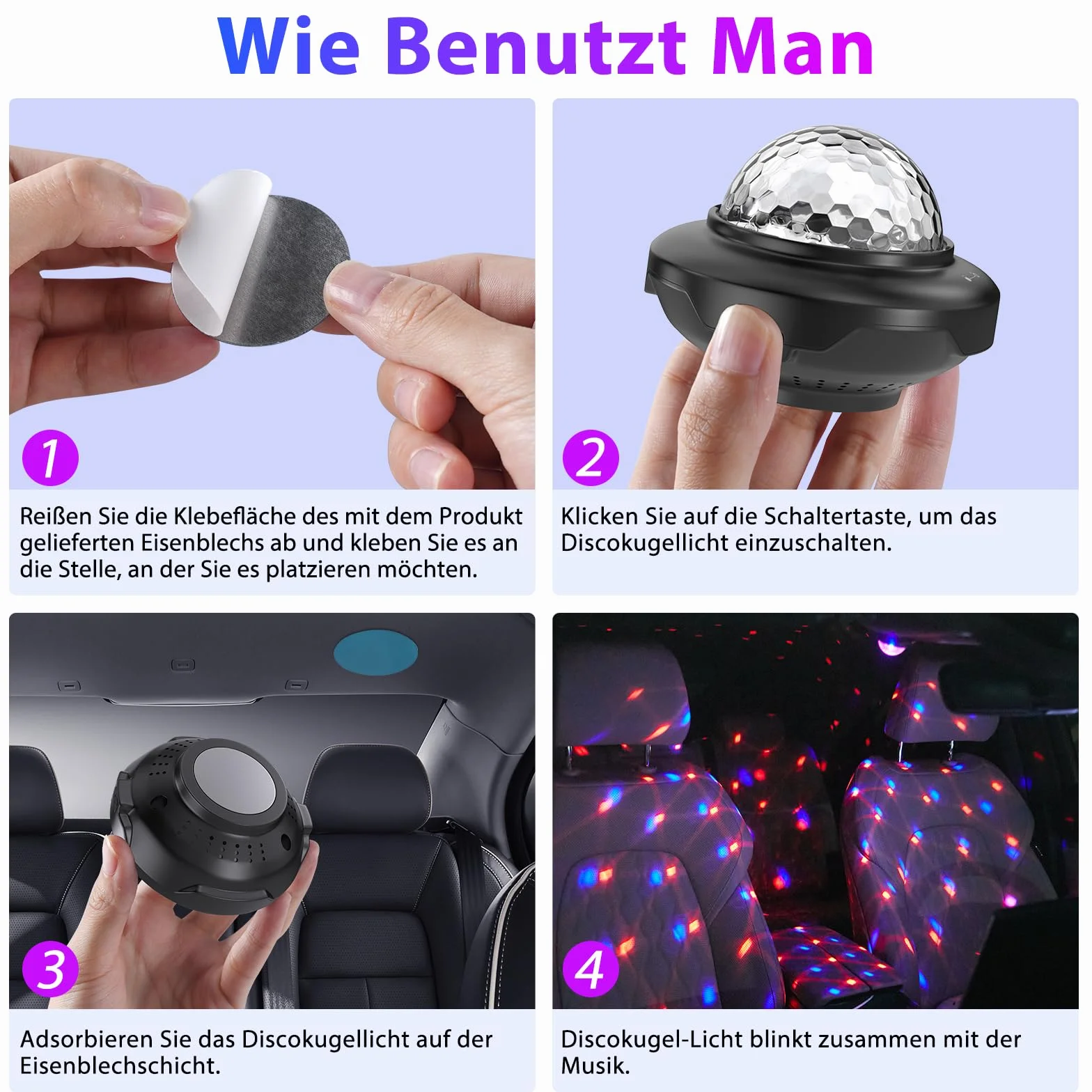 Mini kula dyskotekowa, SEBRUANC światło dyskotekowe na imprezę, 300mAh wbudowany akumulator, USB C, sterowanie muzyką, świetlna kula DJ z nocnym światłem na przyjęcia, urodziny dzieci, święta Bożego