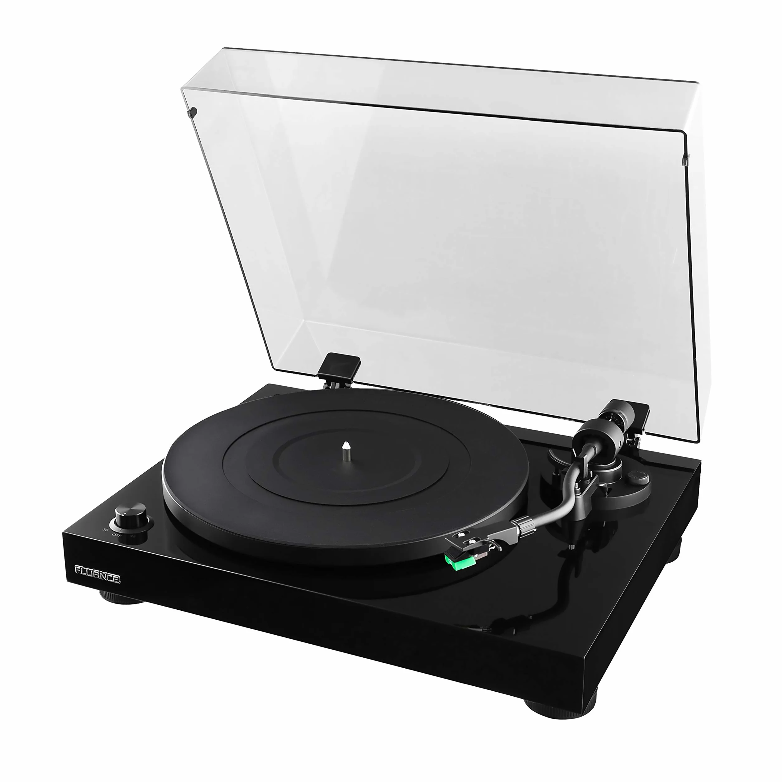 Fluance RT81 Elite High Fidelity winylowy gramofon gramofon z wkładem audio Technica AT95E, napęd pasowy, wbudowany przedwzmacniacz, regulowana przeciwwaga, cokół drewniany MDF o dużej masie - czarny