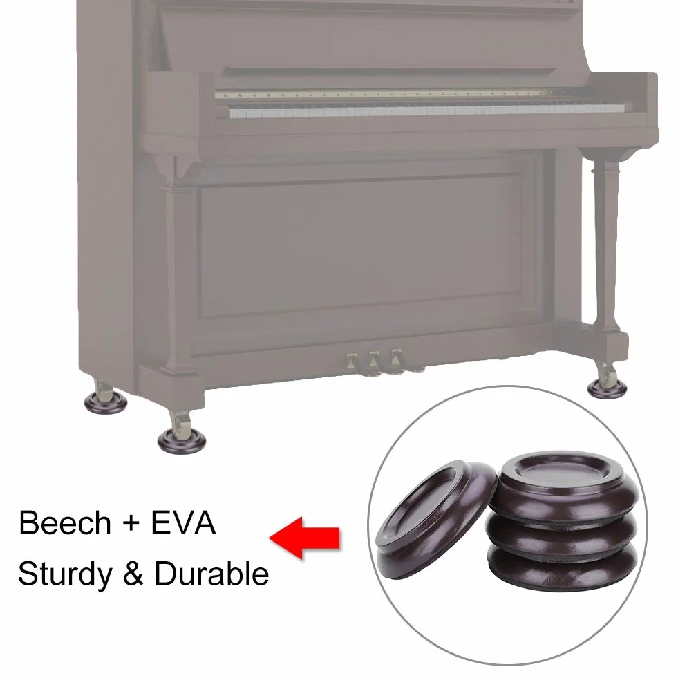 Drewniane podkładki do pianina, 4 sztuki Okrągłe podkładki pod pianino Zestaw pionowych kółek do pianina Akcesoria (kolor drewna)