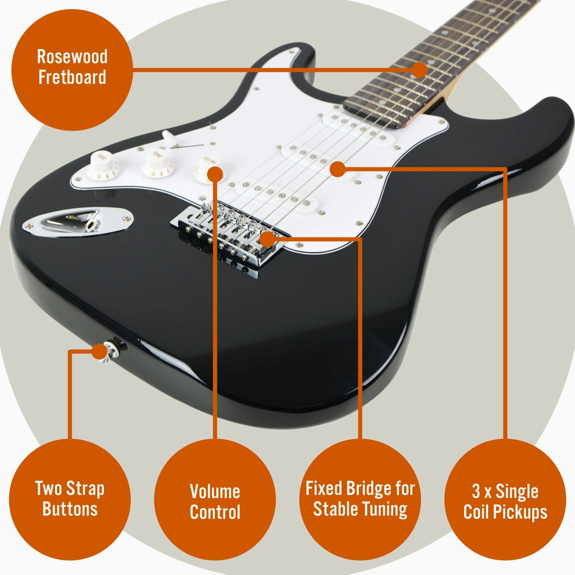 3rd Avenue Elektryczny Zestaw Gitarowy, Pełny Rozmiar, 4/4 Lewa Strona, 1 Miesiąc Ultimate Guitar Pro i Courses, Czarny