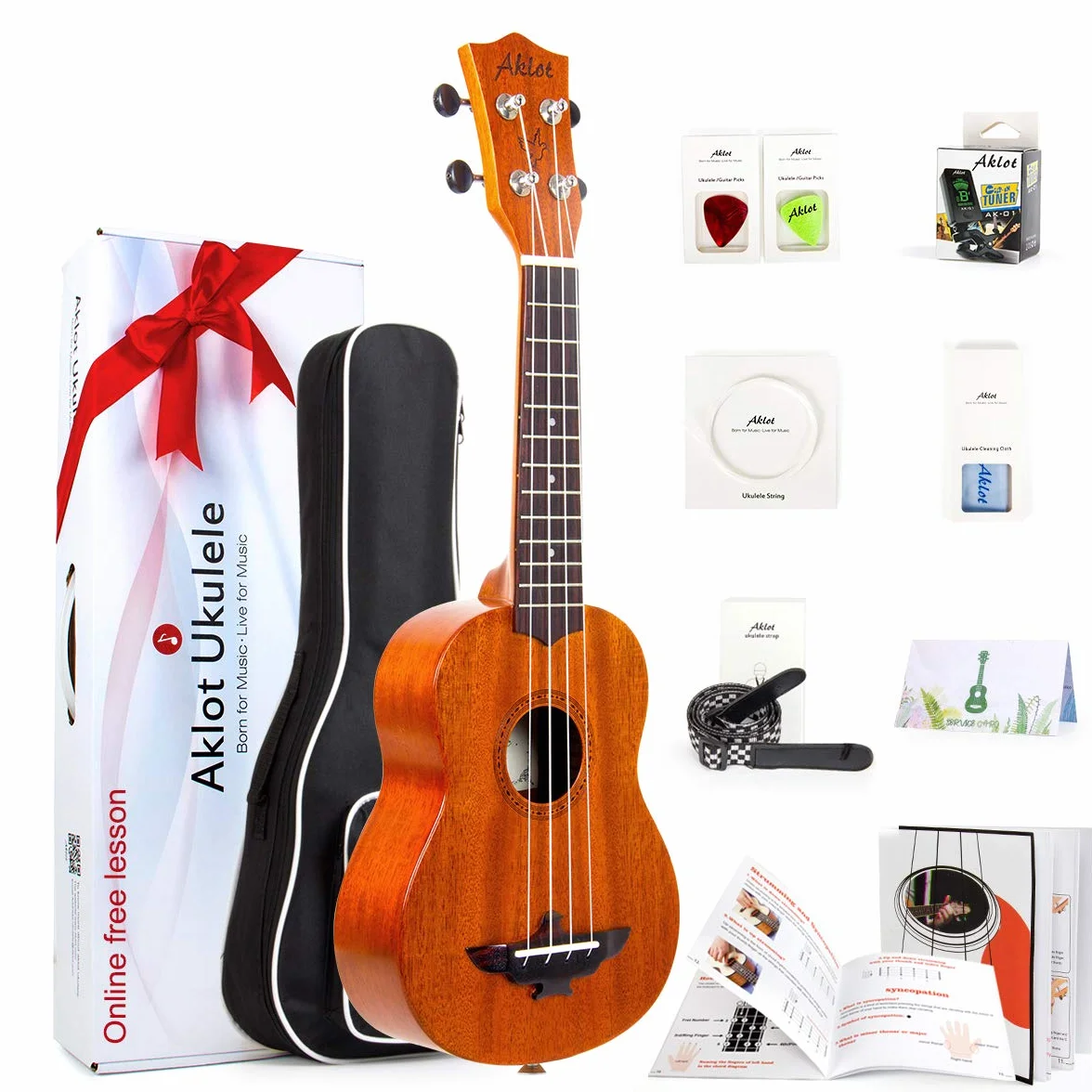 Aklot ukulele sopranowe 53 cm solidny mahoń Ukelele dla profesjonalnych początkujących zestaw z torbą na Gig Strap String Instrukcja broszura
