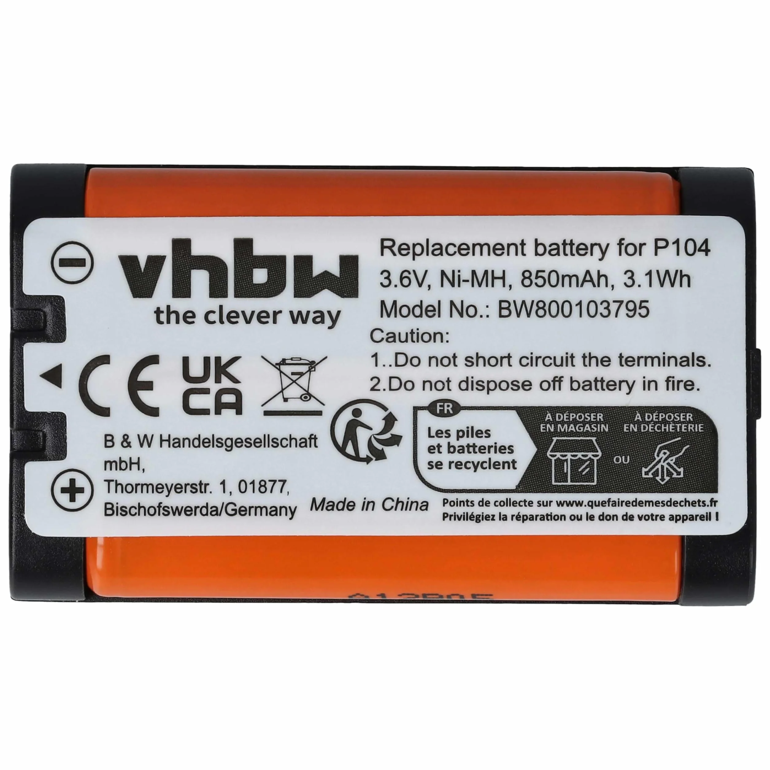 vhbw 1x NiMH akumulator 850 mAh (3,6 V) pasuje do bezprzewodowego telefonu stacjonarnego Panasonic KX-TG2336S, KX-TG2343, KX-TG2343P, KX-TG2343W, KX-TG2344, KX-TG234B
