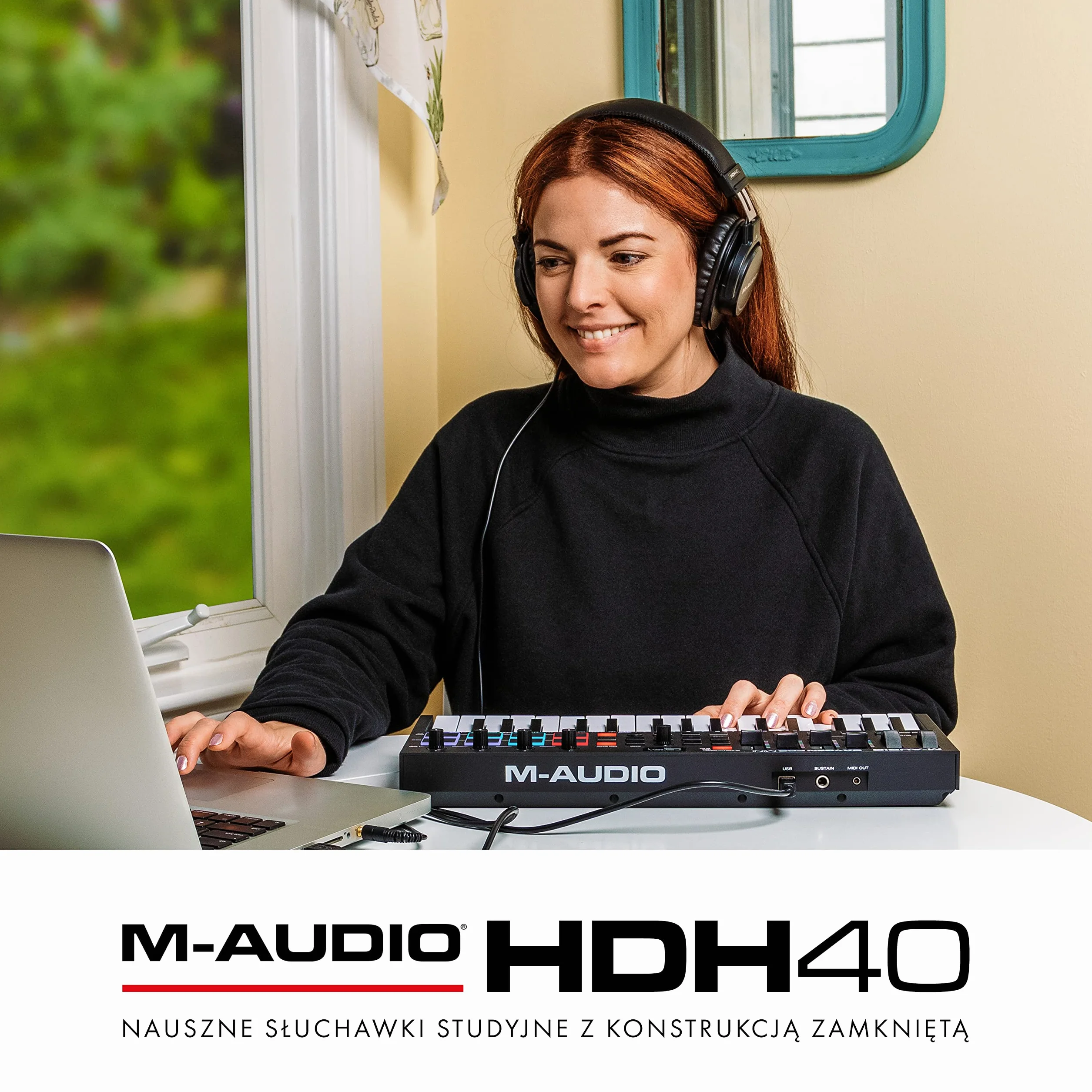 M-AUDIO HDH40 Nauszne zamknięte słuchawki studyjne z elastycznym pałąkiem i kablem 2.7 m do odsłuchu w studio, podcastów i nagrywania