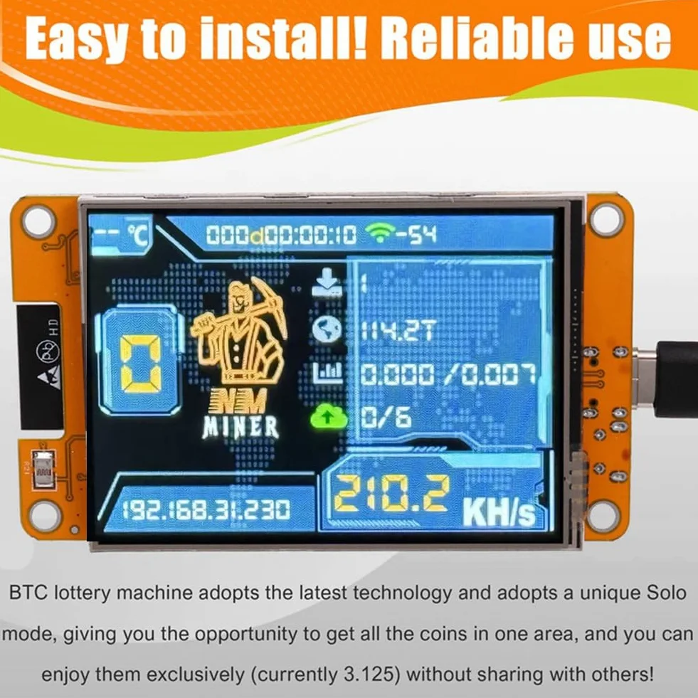 NMMiner NerdMiner 235KH/S Harshrate Bitcoin Crypto Solo Lottery Miner 2,8 Smart Display ulepszony NerdMiner