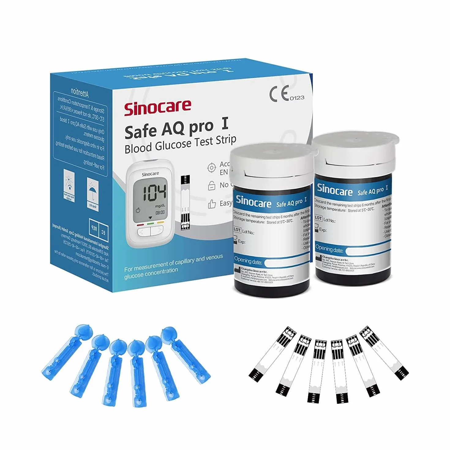 sinocare Pasek testowy cukru we krwi, zestaw pasek testowy cukru we krwi z paskiem testowym 50 Lancets 50 do samodzielnego testu cukru we krwi, technologia enzymów reakcyjnych FAD-GDH