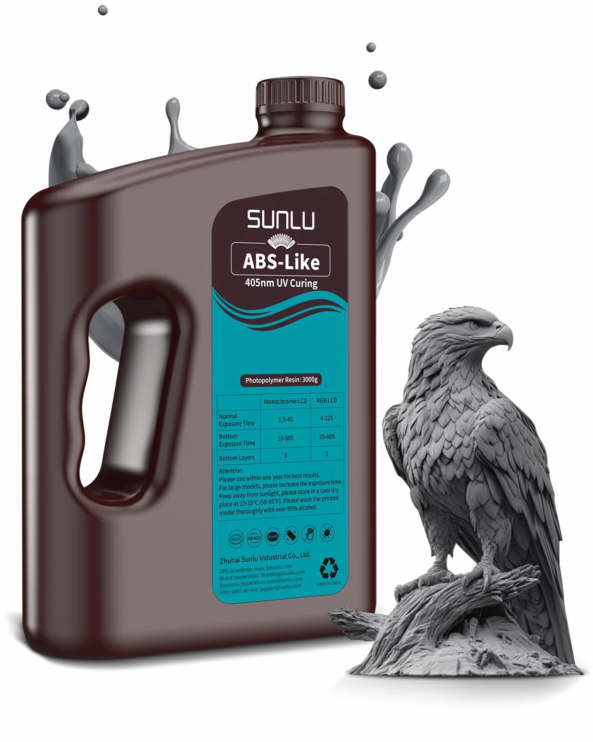 SUNLU ABS-Like żywica do drukarki 3D 3KG, 405nm standardowa fotopolimerowa żywica szybkovulkanizacyjna utwardzana światłem UV do druku LCD/DLP/SLA, nie krusząca się & wysoka precyzja, ciemnoszara