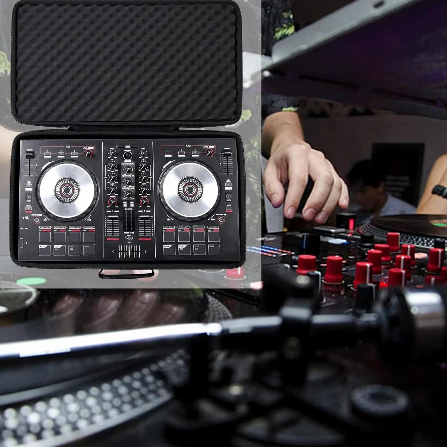 Bewinner DJ Controller Case for Pioneer DDJ FLX4, Wyściełana Torba Przenosząca z pianką pochłaniającą Wstrząsy, Jasna Podszewka Wnętrza, Regulowane Paski Bezpieczeństwa (50 * 30 * 8 cm)