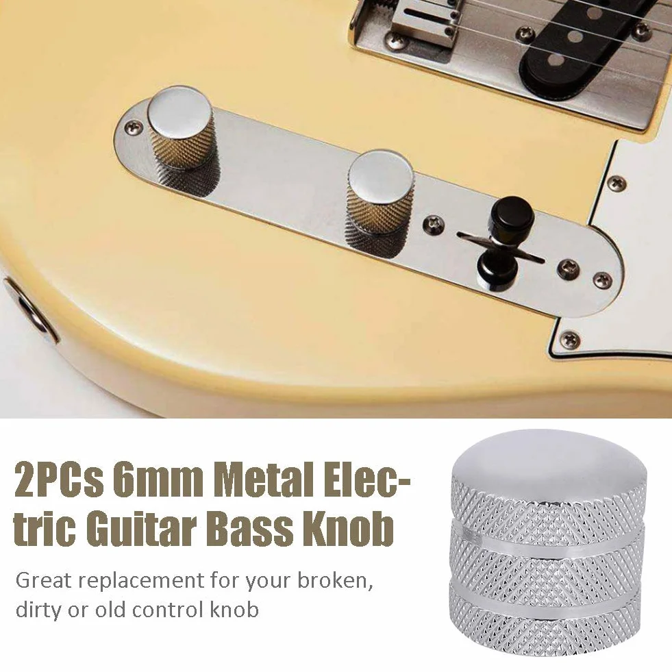 2 szt. guziki gitarowe Bass Dome Guziki 6 mm Metal E gitara basowa guziki potencjometr nasadka Volume Ton (srebrny)