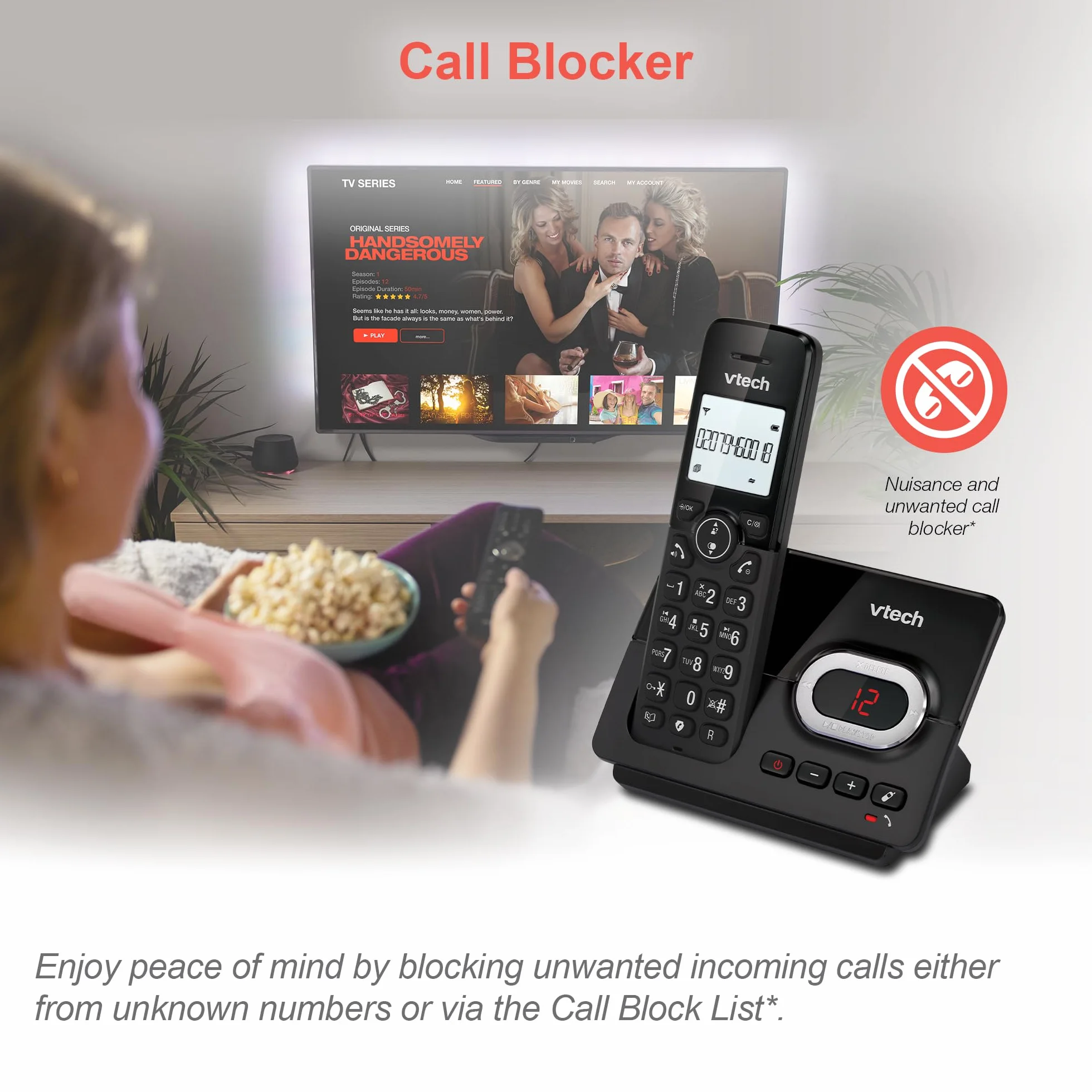VTech CS2050 Telefon bezprzewodowy z automatyczną sekretarką, tryb Eco+, telefon dla seniorów, telefon bezprzewodowy, blokada połączeń, funkcja głośnomówiąca, duże przyciski, wyświetlacz 1-liniowy,