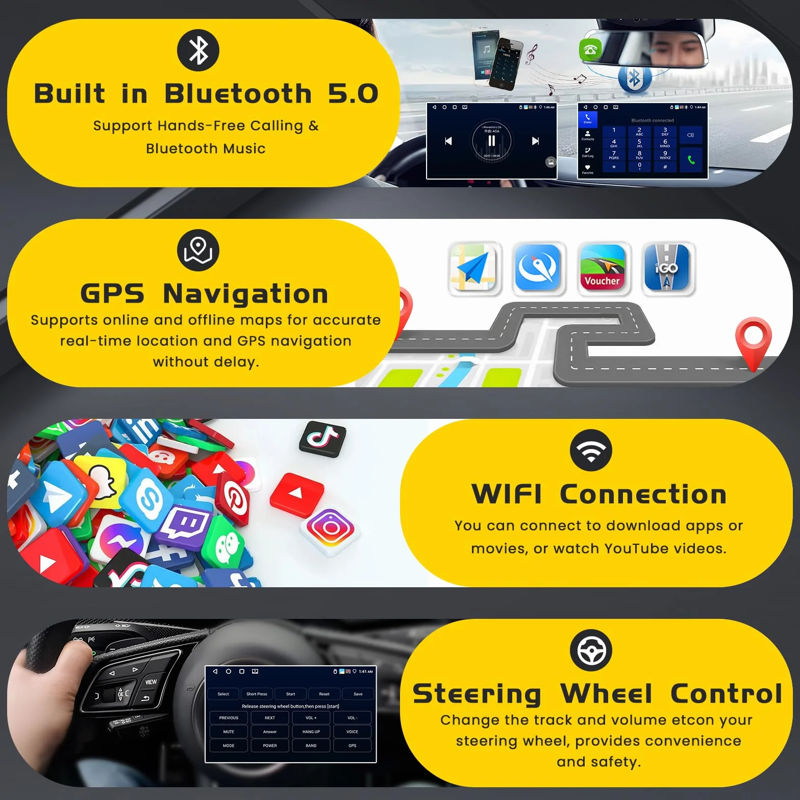 Inefala 4G+64G Android 15 Car Stereo do Nissana Qashqai 2006-2016 z bezprzewodową funkcją CarPlay Android Auto, 9-calowym ekranem dotykowym, Bluetooth Car Stereo z GPS WiFi DSP RDS MIC Tylna kamera