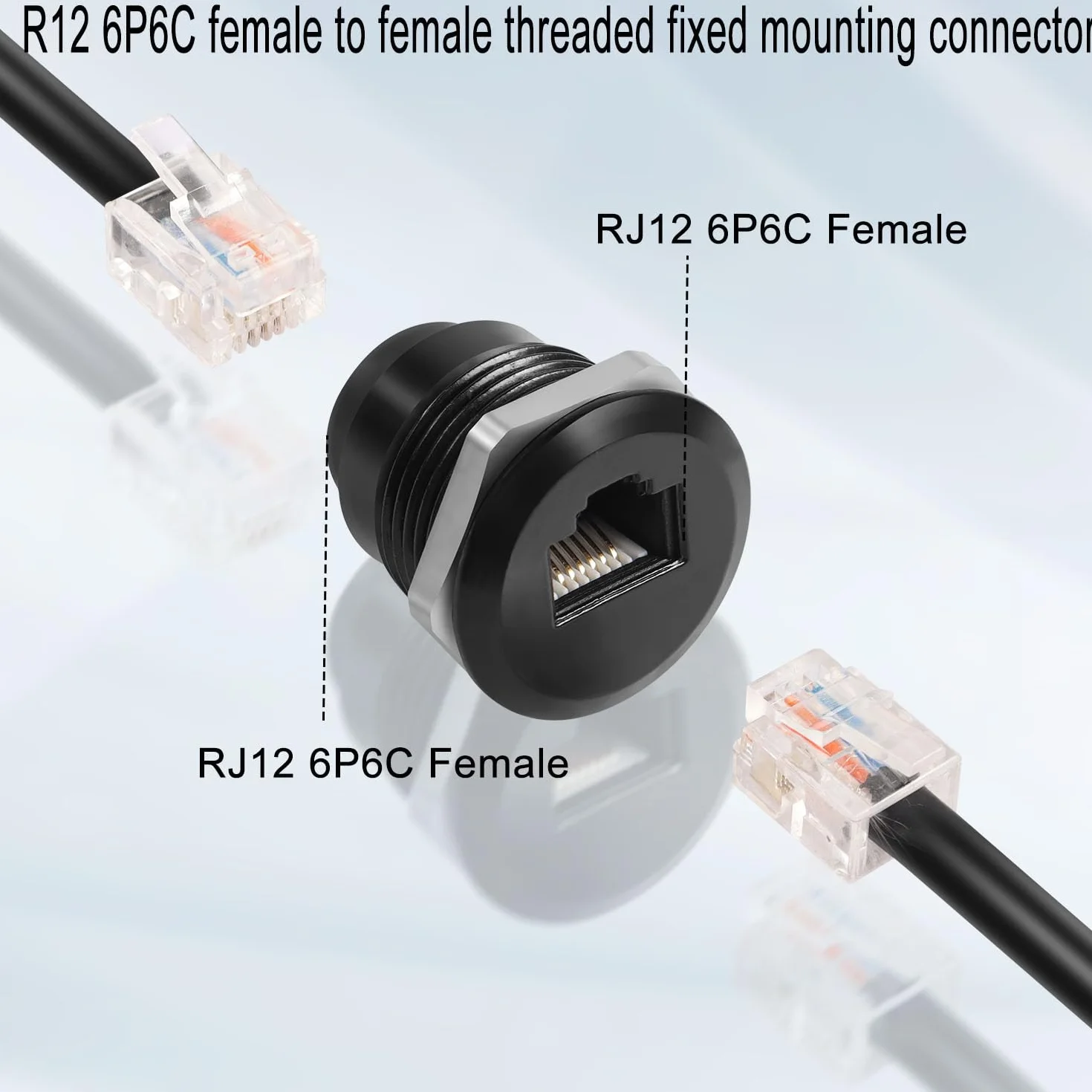 QIANRENON RJ12 gwint mocowanie gniazdo telefoniczne adapter CAT3 RJ12 6P6C gniazdo na gniazdo wbudowane przyłącze montażowe, do komunikacji głosowej modem telefonu