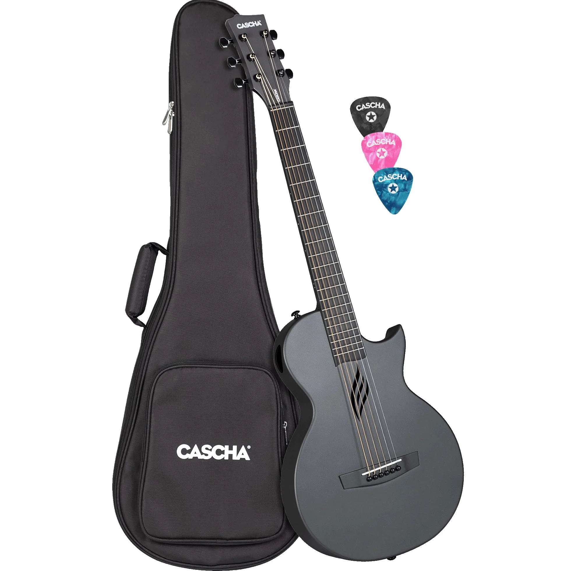 Cascha Gitara akustyczna z włókna węglowego, zestaw z torbą gigbag, paskiem, ściereczką, kostkami i strunami