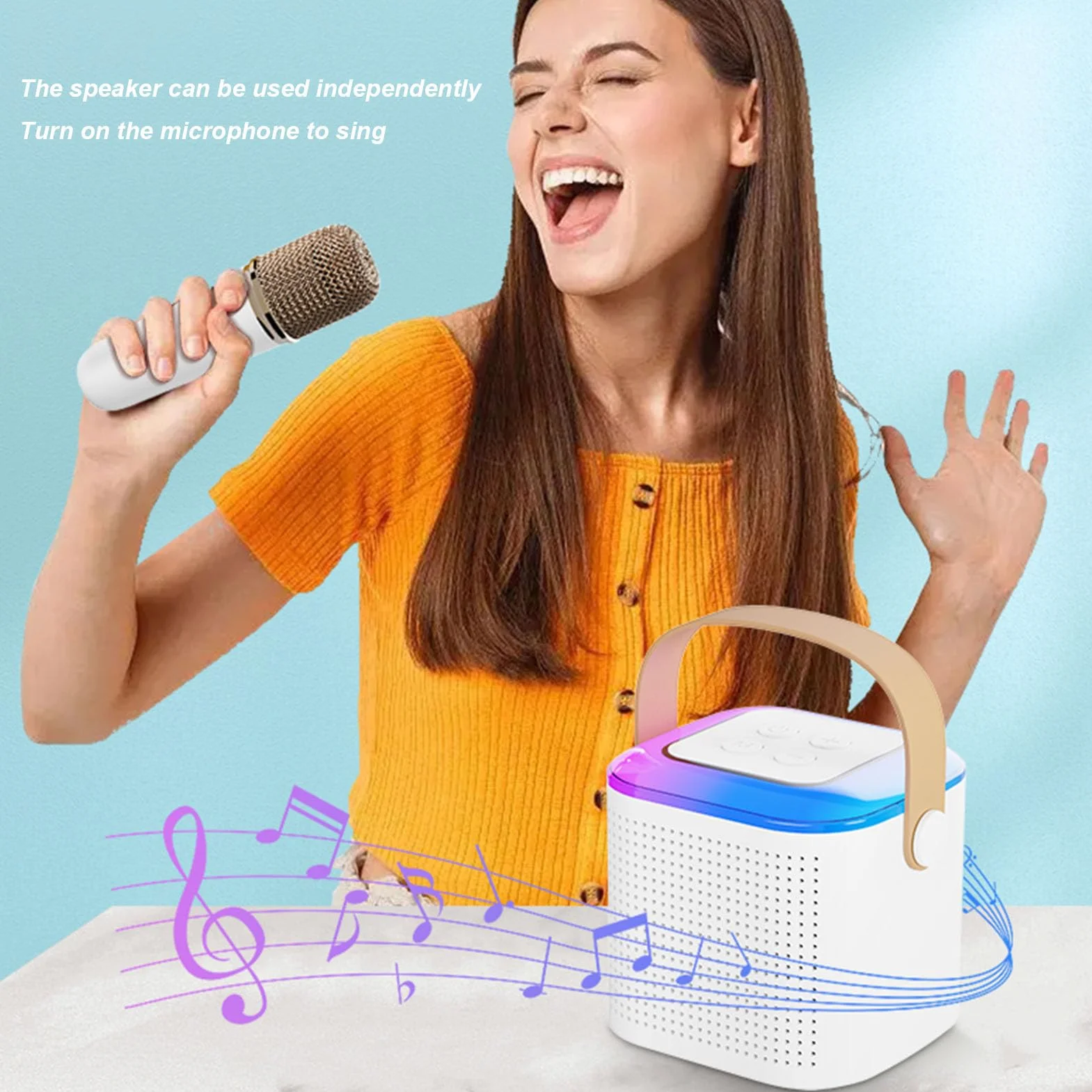 Mini Maszyna do Karaoke, Stereofoniczny Przenośny Głośnik BT z Oświetleniem RGB, Przenośny Zestaw do Karaoke z 2 Mikrofonami Bezprzewodowymi Preferowany Poziom Amatorstwa (White)