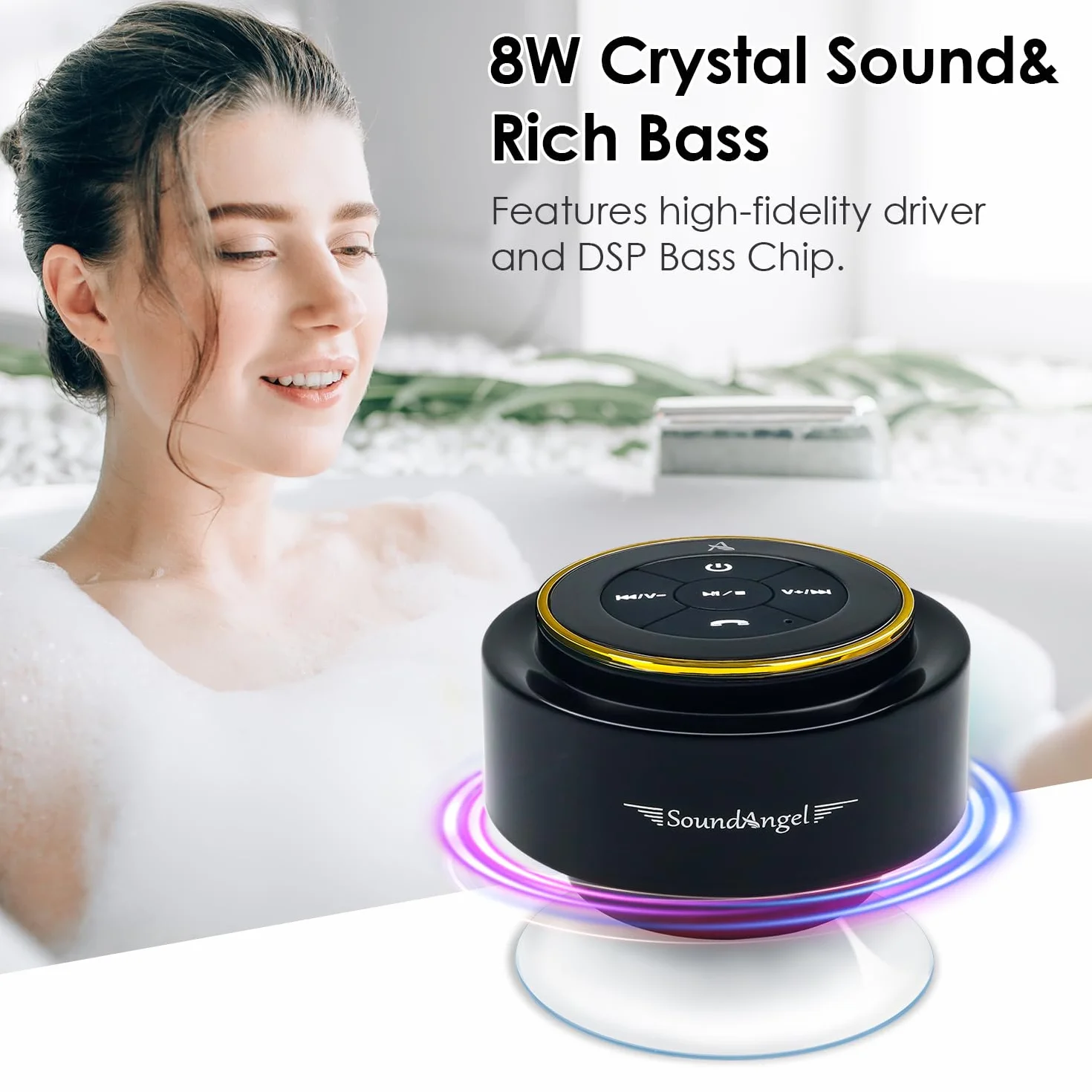 XLEADER Ulepszony głośnik prysznicowy, certyfikowany wodoodporny głośnik Bluetooth IPX7 z przyssawką i klipsem haczykowym, wbudowany mikrofon, kryształowy dźwięk i bogaty bas, czas odtwarzania do 12