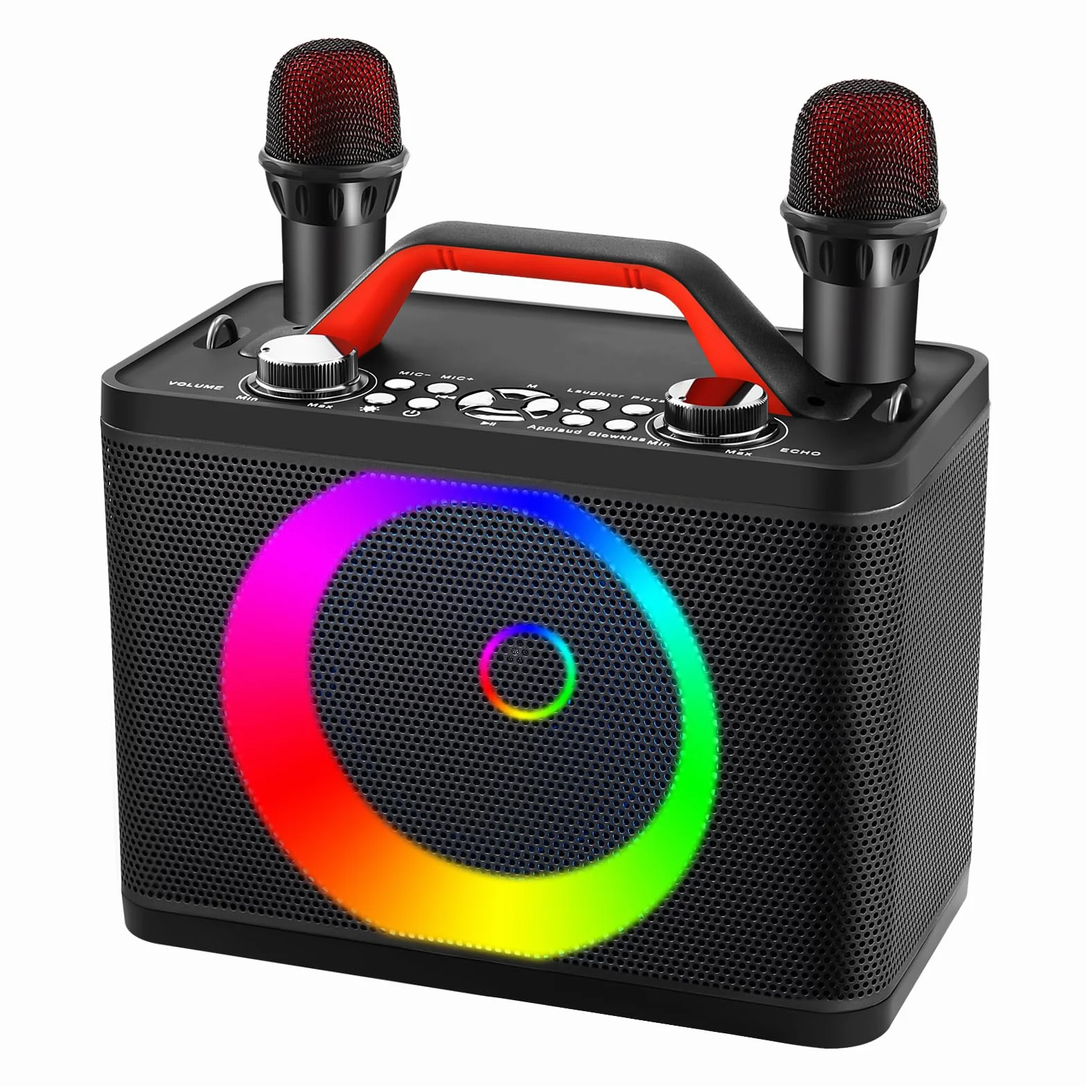 ALPOWL K06 urządzenie do karaoke z 2 mikrofonami, przenośne karaoke dla dorosłych/dzieci, z dynamicznymi światłami, obsługuje TF/USB, AUX in, TWS na imprezę, urodziny