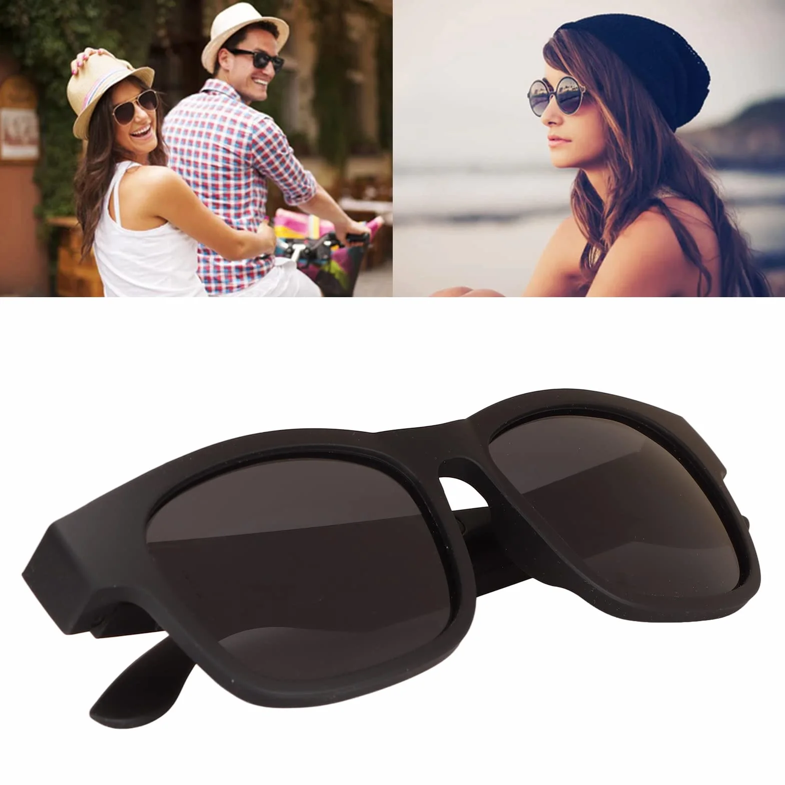 Inteligentne Okulary Przeciwsłoneczne, Stereofoniczne Bezprzewodowe Okulary Przeciwsłoneczne Bluetooth Czarne Oprawki Redukcja Szumów Inteligentne Okulary Przeciwsłoneczne ze Słuchawkami do Jazdy na R