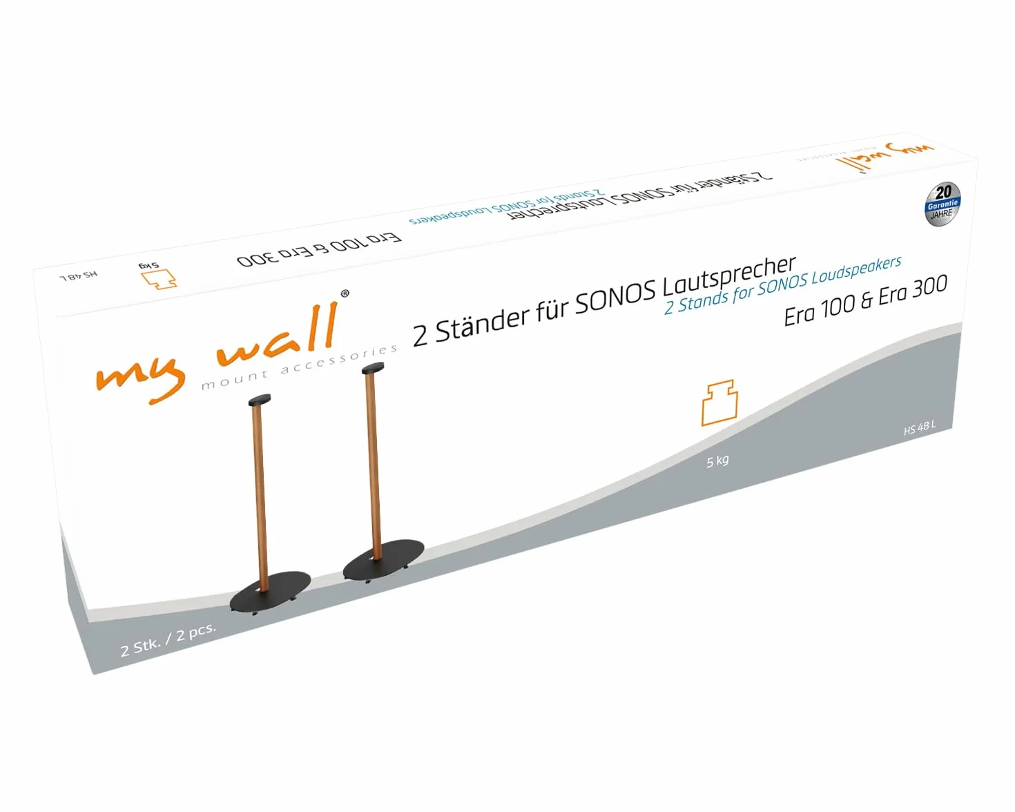 my wall Sonos Era stojak na głośniki – HS48L, do Sonos Era100 i Era300, konstrukcja ze stali i drewna bukowego, stojak na głośniki z tworzywa sztucznego i metalowymi kolcami