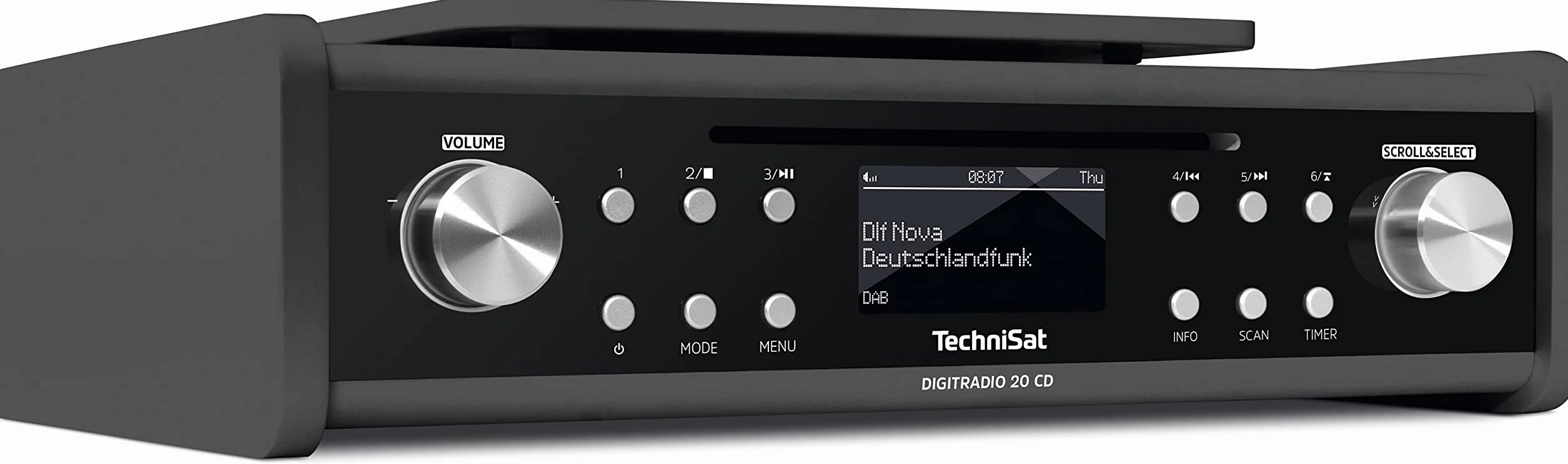 TechniSat Digitradio 20 CD – nowoczesne i kompaktowe radio do kuchni i łazienki DAB+ (radio podszafkowe FM z odtwarzaczem CD i zegarem)