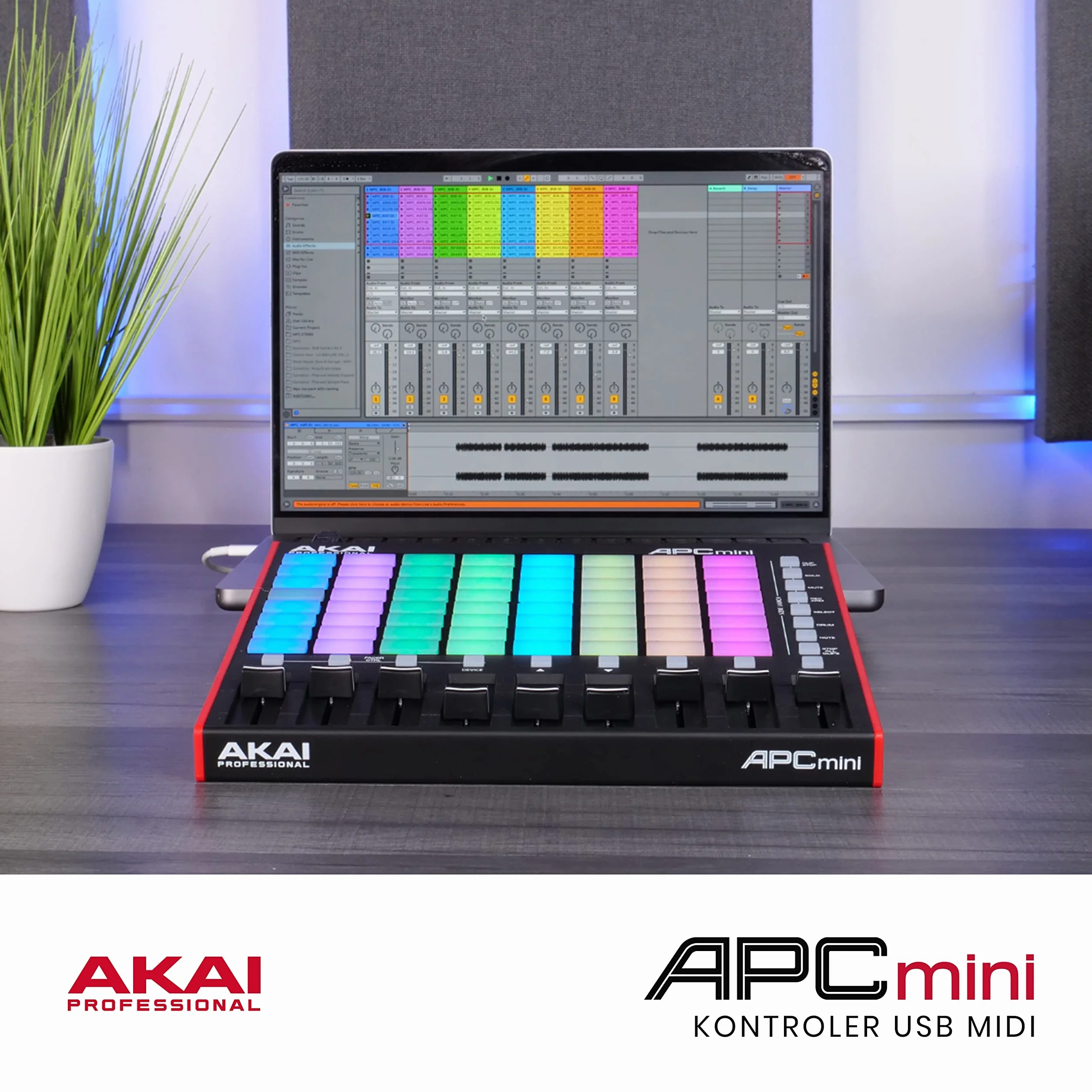 Akai Professional APC Mini MK2 - Kontroler USB MIDI z 64 Padami RGB do Odpalania Klipów w Ableton Live Lite z Trybem Drum/Note Mode i Mikserem MIDI