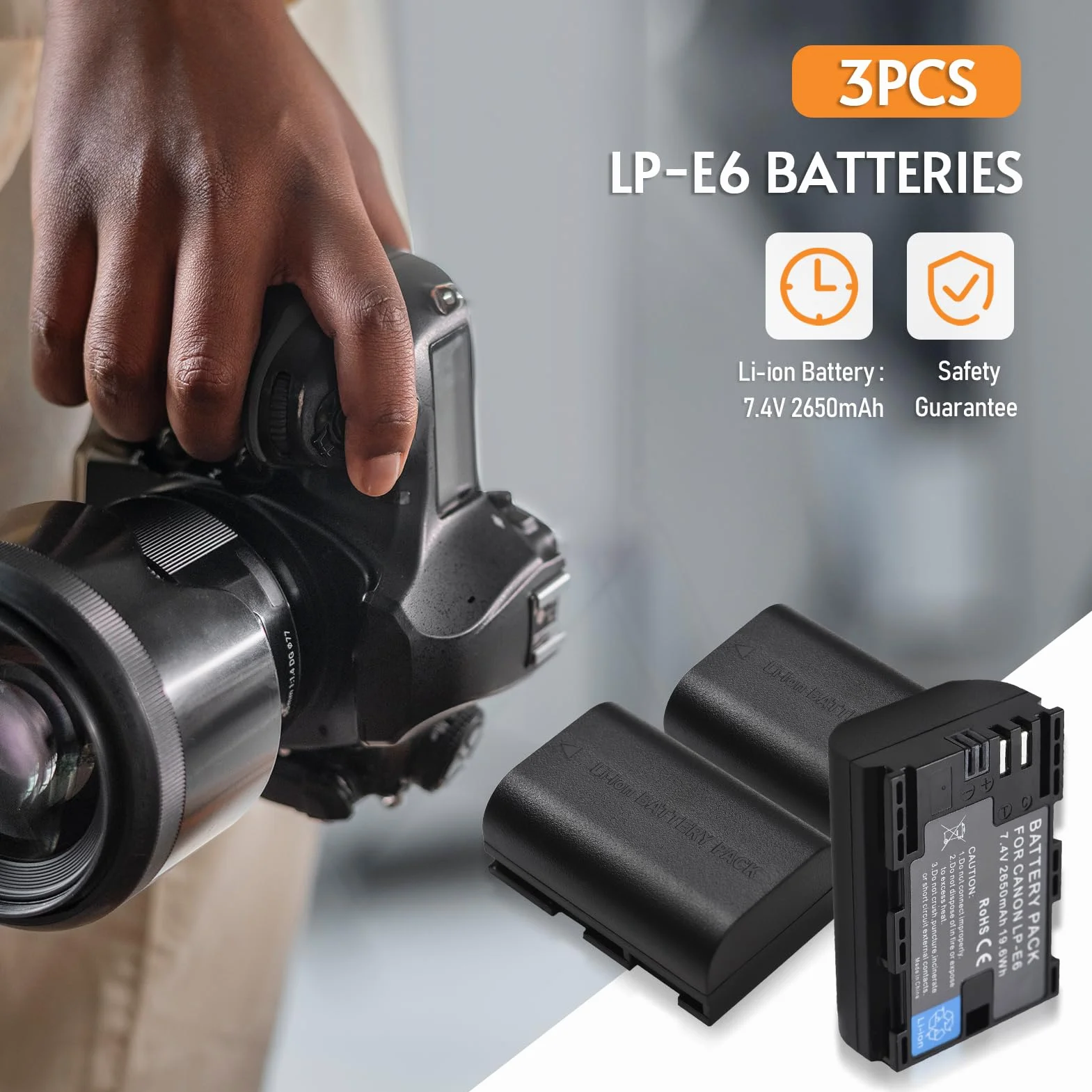 Andoer LP-E6 akumulator zamienny i zestaw ładowarki, ładowarka 3 gniazda + 3 akumulatory LP-E6 2650 mAh kompatybilne z Canon EOS 5D Mark II III IV/5DS/5DS R/6D/6D Mark II/7D Mark II/60D/70D/80D/90D