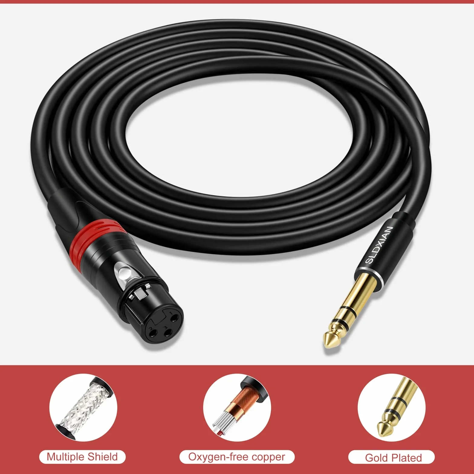 XLR Jack kabel XLR żeński do gniazda 6,35 mm do mikrofonu, wzmacniacza, miksera (emale, 3 m)