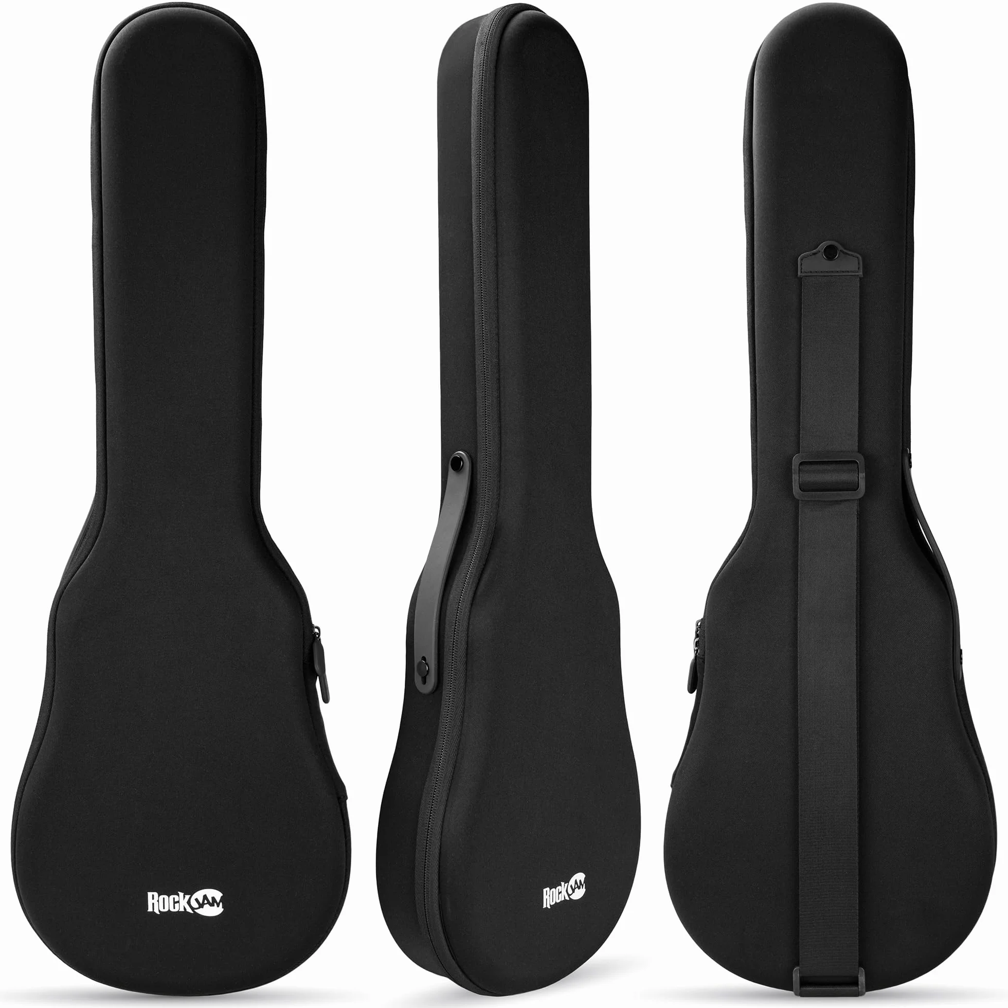 RockJam Ukulele z włókna węglowego z etui, kapodanem i paskiem - białe