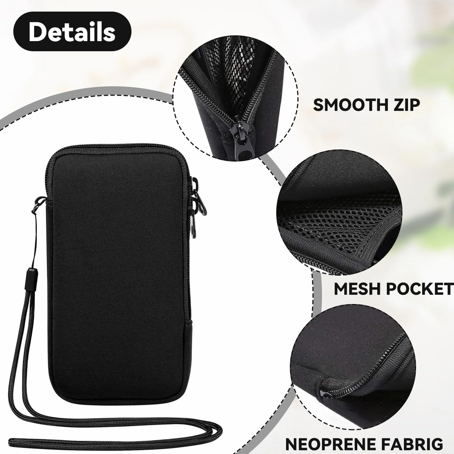 ZhouWei Etui na telefon komórkowy do smartfonów, 18,5 x 10 cm, uniwersalne etui z neoprenu, etui na telefon komórkowy ze sznurkiem i brelokiem do kluczy, do iPhone'a, Samsunga, Galaxy Google Pixel
