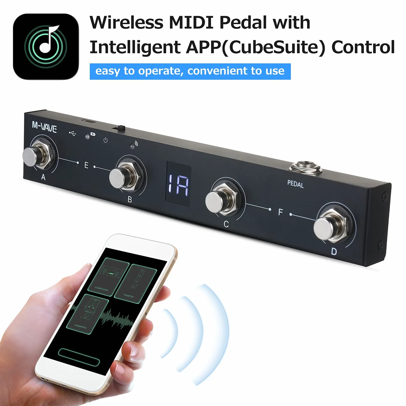 Kontroler MIDI nożny bezprzewodowy, bezprzewodowy kontroler MIDI z funkcją BT, ładowany z aplikacji, 4 przyciski, przenośny MIDI z sterowaniem aplikacyjnym