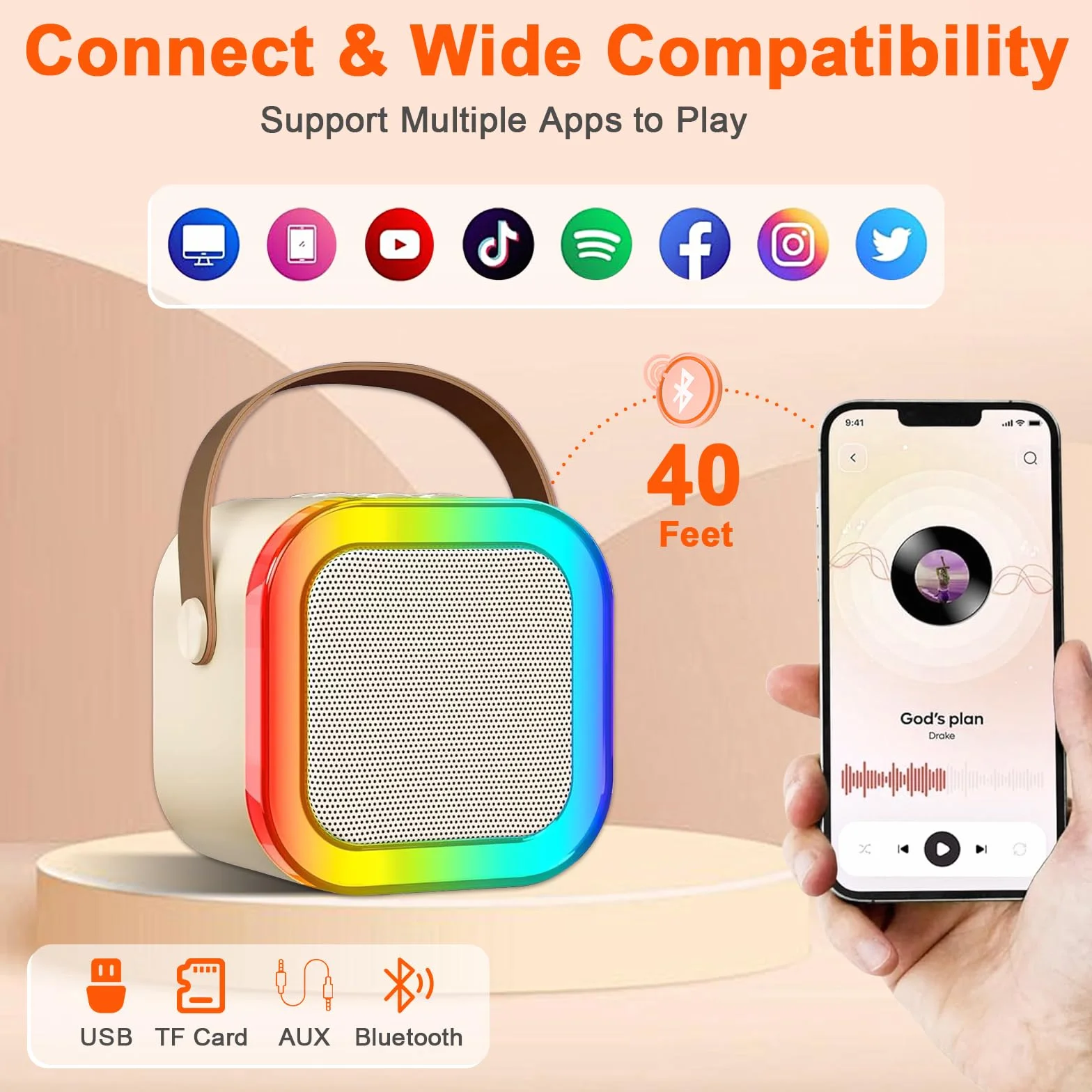 JIMACRO Mini maszyny do karaoke z 2 mikrofonami bezprzewodowymi, maszyna do karaoke ze światłami LED, głośnik Bluetooth i zestaw mikrofonowy dla dzieci i dorosłych (białe)