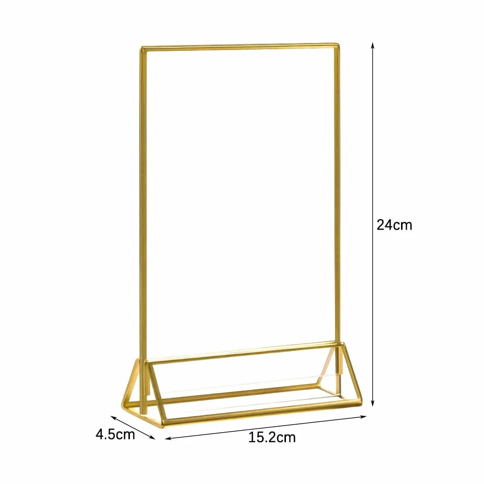 6 szt. złoty uchwyt na znak A5 akrylowy stojak na stół menu, 15 cm x 21 cm, pionowy dwustronny stojak na ulotkę na stół weselny numer restauracja znak zdjęcie ekspozycja