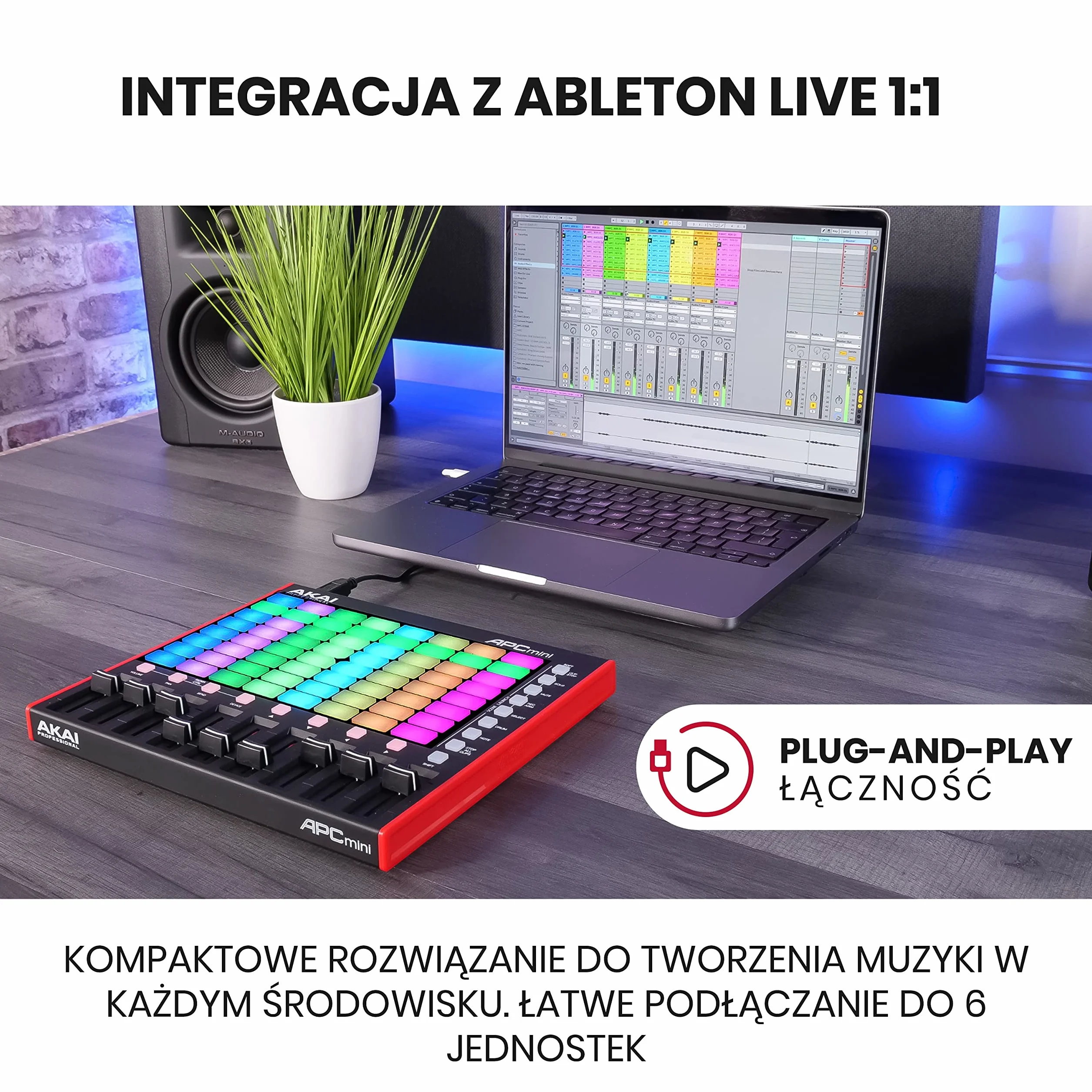Akai Professional APC Mini MK2 - Kontroler USB MIDI z 64 Padami RGB do Odpalania Klipów w Ableton Live Lite z Trybem Drum/Note Mode i Mikserem MIDI