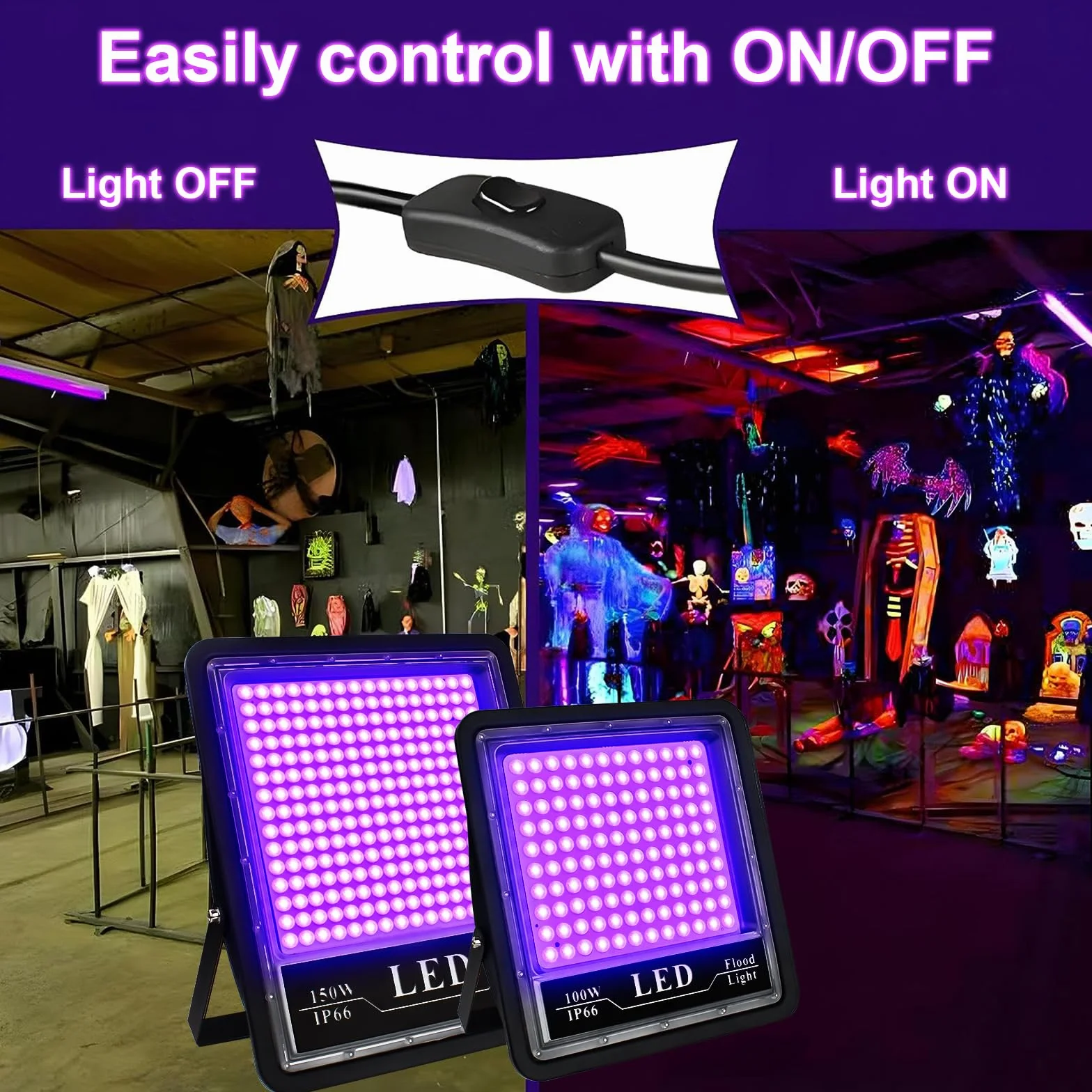 Reflektor UV 100 W 395-405 NM IP66 wodoszczelny Black Light Halloween