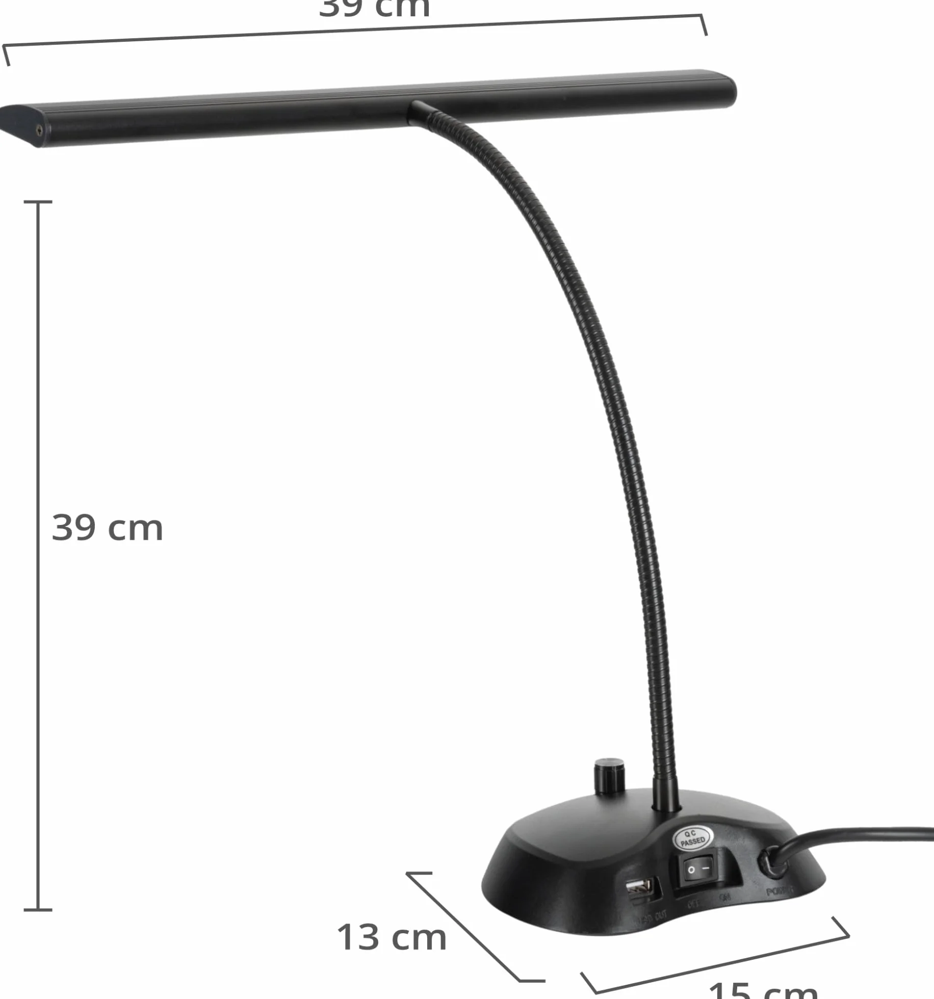 Classic Cantabile lampa fortepianowa LED 36 diod 38 cm USB czarna
