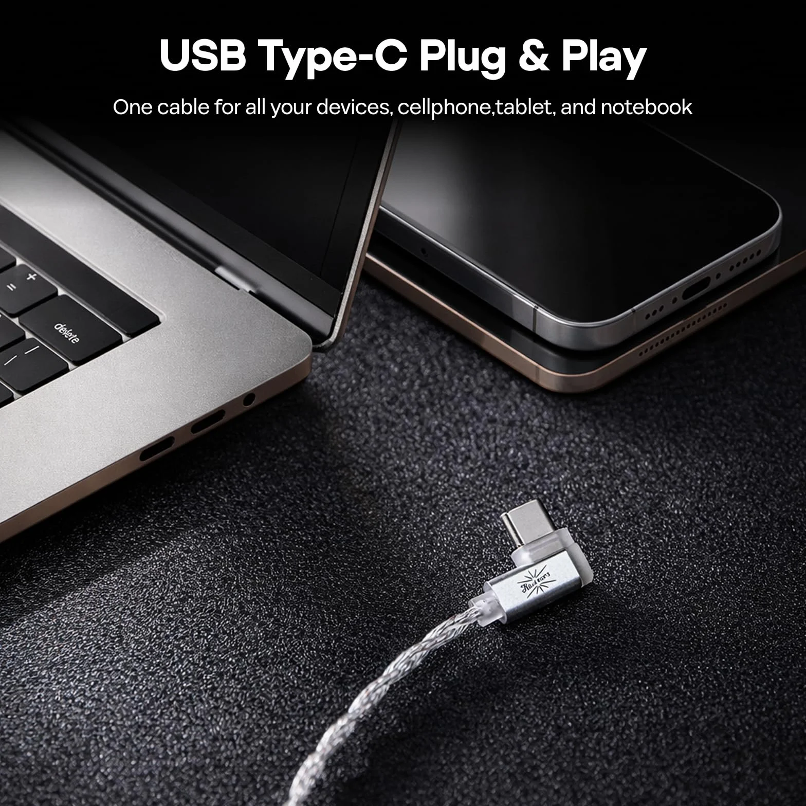 Linsoul Kiwi Ears S-Link Type-C kabel do słuchawek dousznych, kabel do słuchawek gamingowych z DAC+DSP, podwójnym mikrofonem, 3 trybami inteligentnego sterowania (Srebro, 2-pinowy)