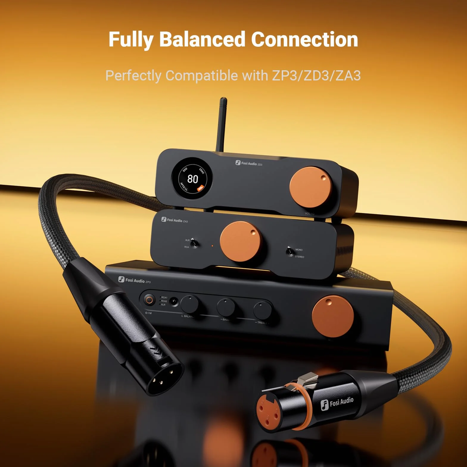 Fosi Audio Kabel XLR 1 ft, 2 sztuki przedwzmacniacza do wzmacniacza wyjściowego, trwałe ekranowanie do wzmacniacza ZA3 ZD3, przedwzmacniacza DAC, mikrofonu