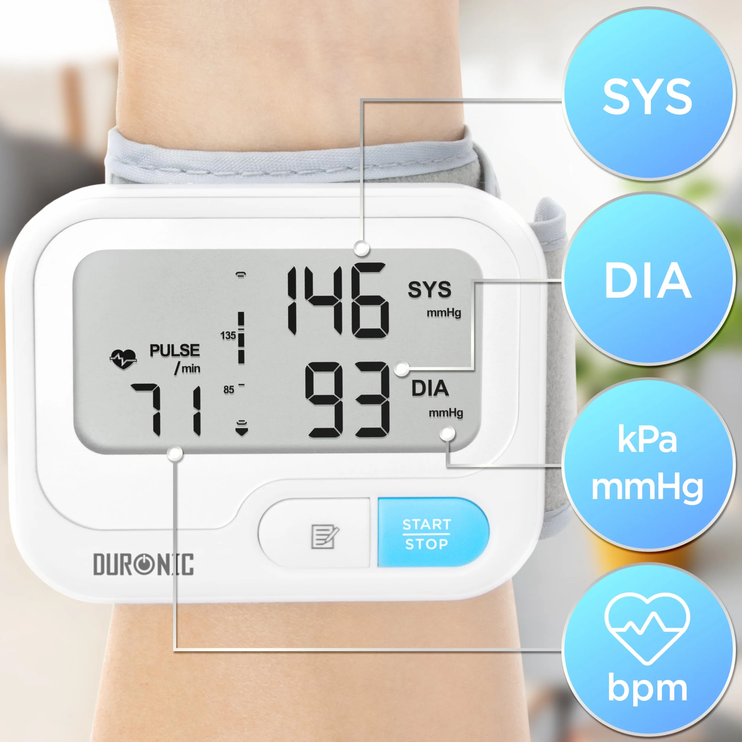 Duronic BPM65 WE Ciśnieniomierz nadgarstkowy elektroniczny certyfikowany medycznie | pomiar ciśnienia krwi | automatyczny monitor ciśnienia na nadgarstek