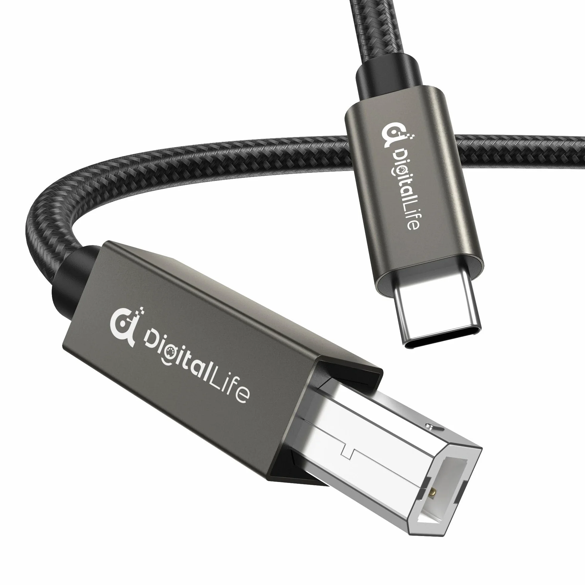 DigitalLife FlexMIDI Pro 2M Kabel MIDI USB-C do USB-B do Pianina, Klawiatur MIDI i Interfejsów Audio, Kompatybilny z Windows, macOS i Linux | Oplot Nylonowy, MIDI-CB200-II