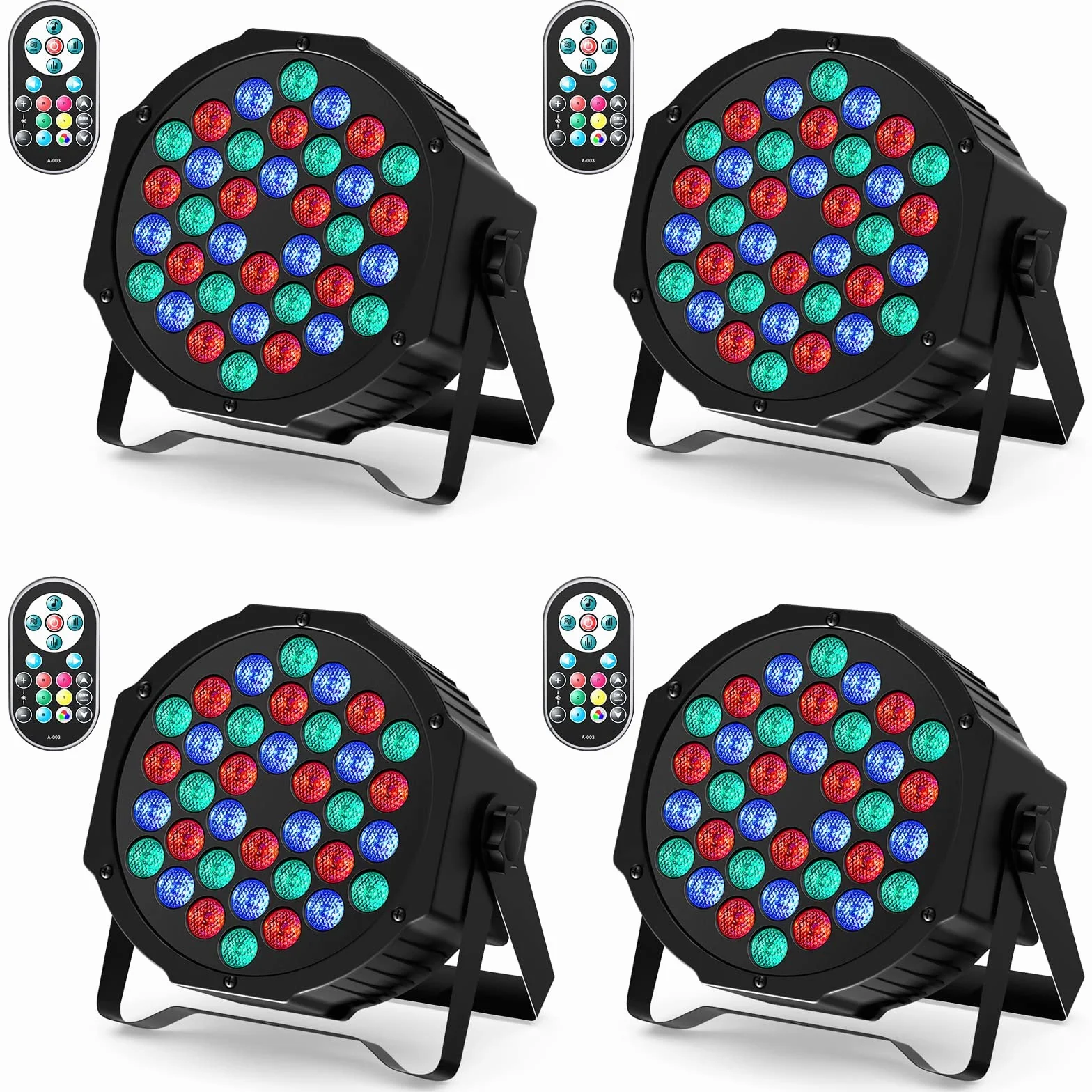 U`King Zestaw 4 reflektorów Par LED RGB, 36 diod, oświetlenie sceniczne z pilotem