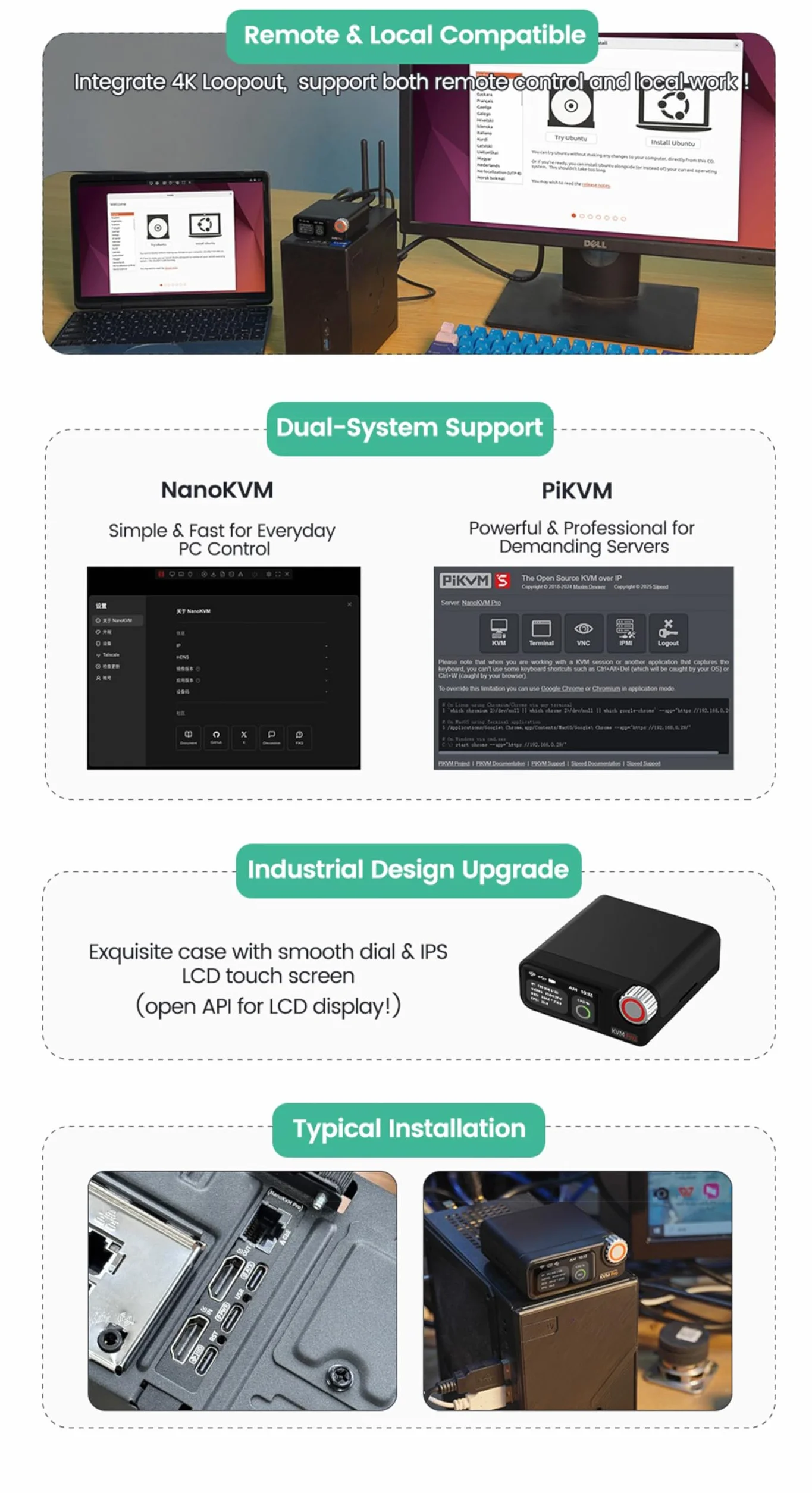 Sipeed NanoKVM Pro Nano 4K KVM Over IP, 2X A53 CPU 1 GB LPDDR4X 32GB eMMC, 1000M Ethernet POE WiFi 6, do zdalnego sterowania serwerem, ATX Power Control Batch Management (Desk, ETH WiFi, brak)
