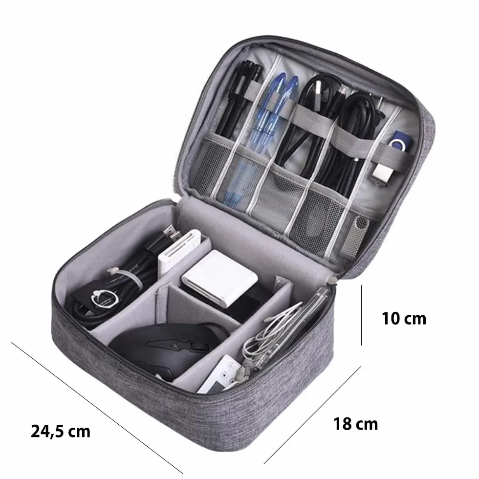 Retoo Organizer na przewody, torba na kable, do ładowania i przybory podróżne, uniwersalne akcesoria podróżne, elektroniczne etui, na telefon komórkowy, kabel, dysk twardy, szary, 40,5 x 26 x 3,2