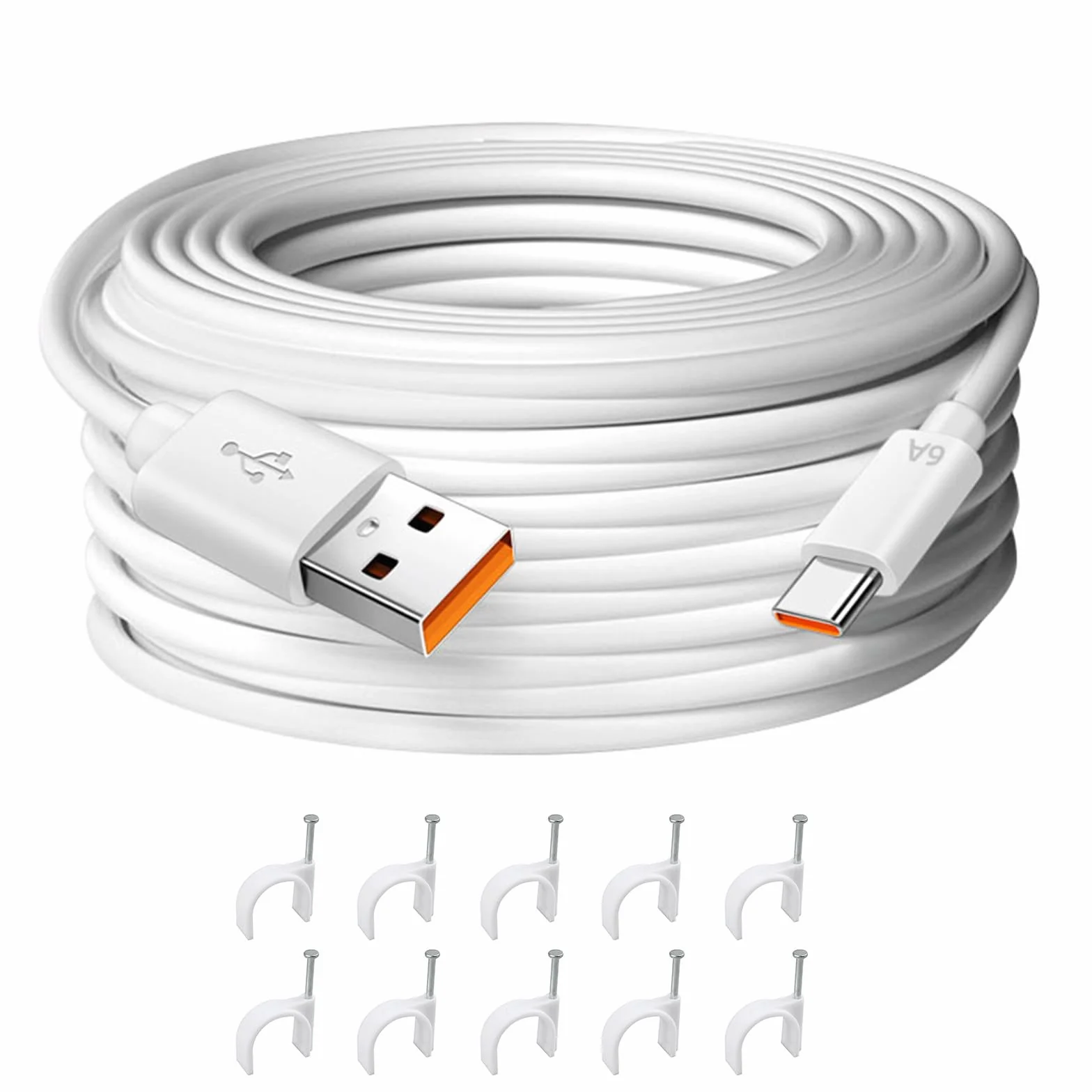 Kabel USB C, 10M, 6A, typ A na C, kabel do ładowania, zasilacz do kamer bezpieczeństwa, przedłużacz zasilania, przesył danych nie jest obsługiwany, kabel do szybkiego ładowania USB C do kamer