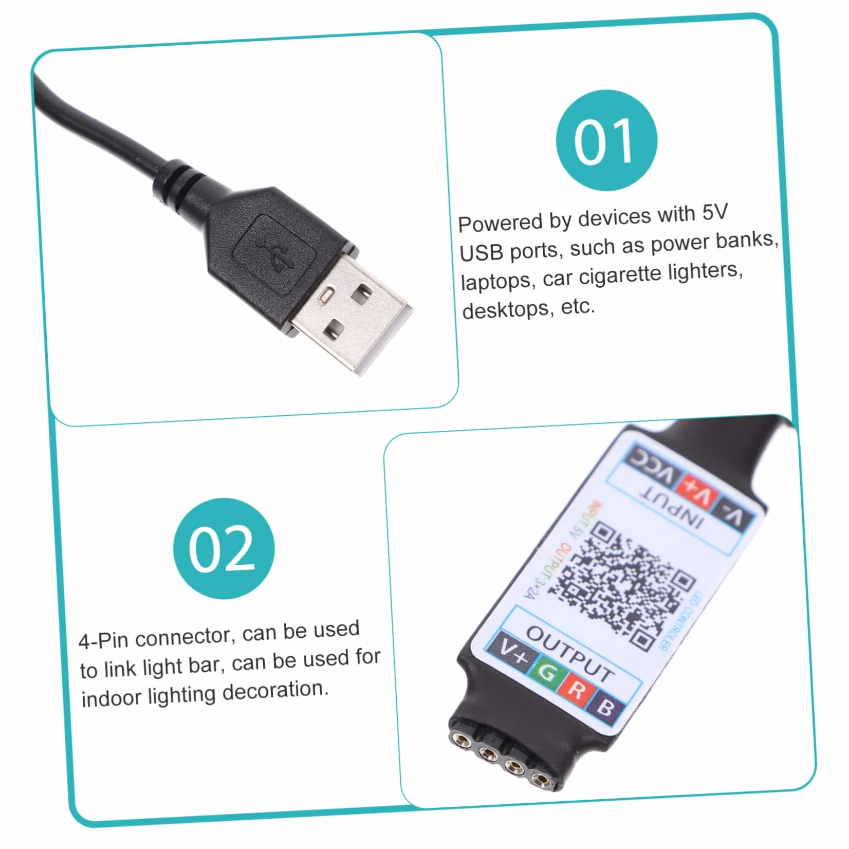WOONEKY Kontroler Led Rgb Usb z Funkcją Muzyki Pinowy Zdalny Sterownik Taśmy Led Inteligentny Kontroler Do Dekoracji Wnętrz Sypialni Salonie Biurze i Szkole