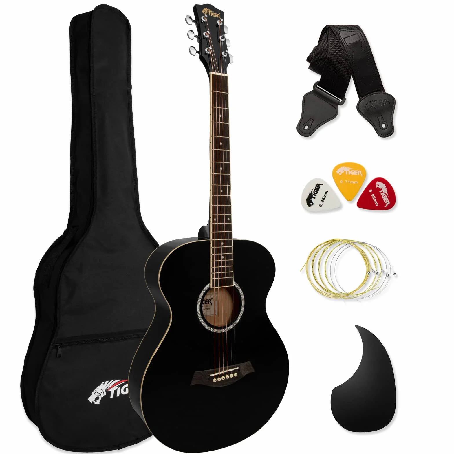 TIGER muzyka pełnowymiarowa gitara akustyczna dla początkujących - czarna, ACG2-BK