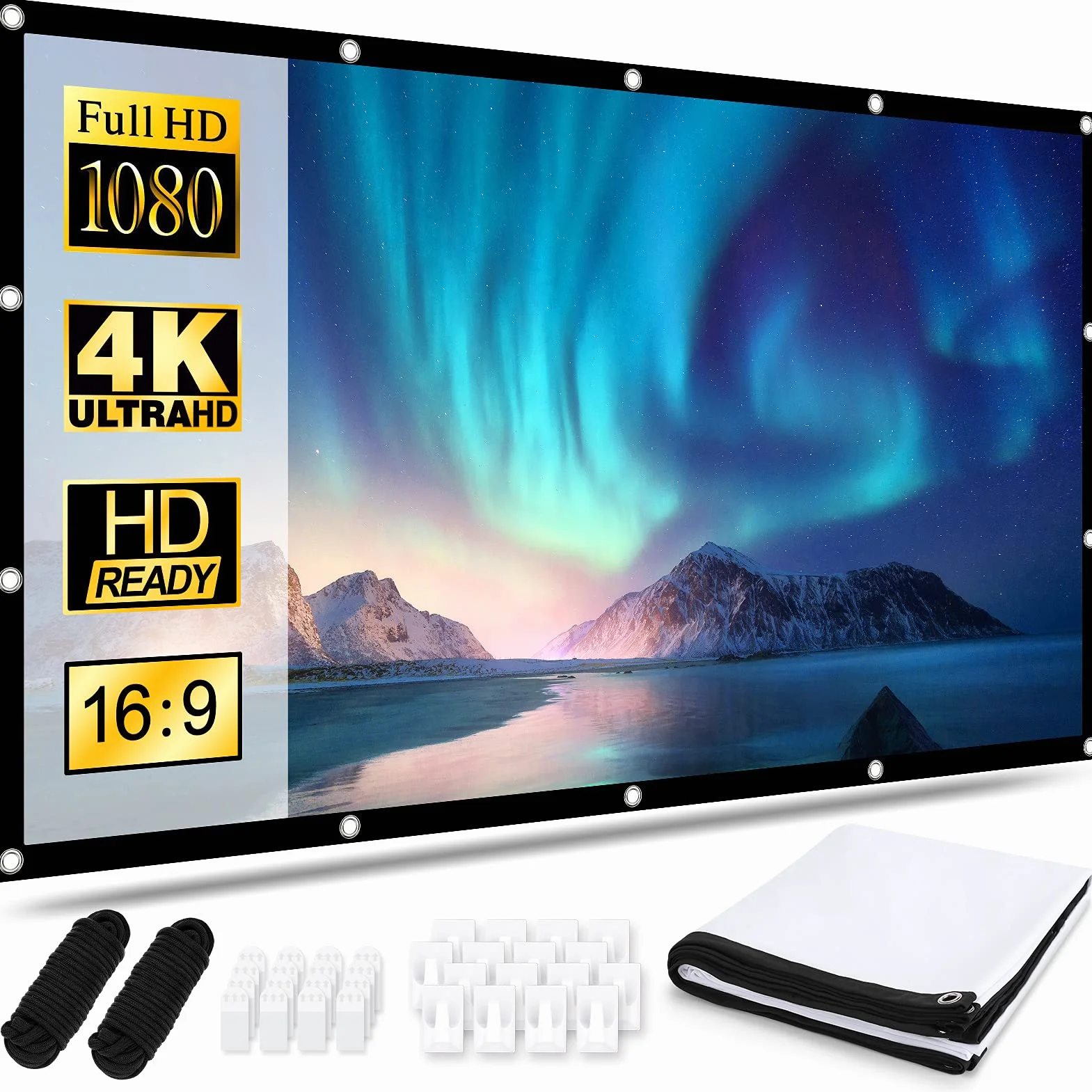 Ekran projektora 100 cali, przenośny ekran kinowy 16:9 HD 4K Składany zmywalny ekran, dwustronny ekran projekcyjny do domowego biura szkolnego na świeżym powietrzu teatr