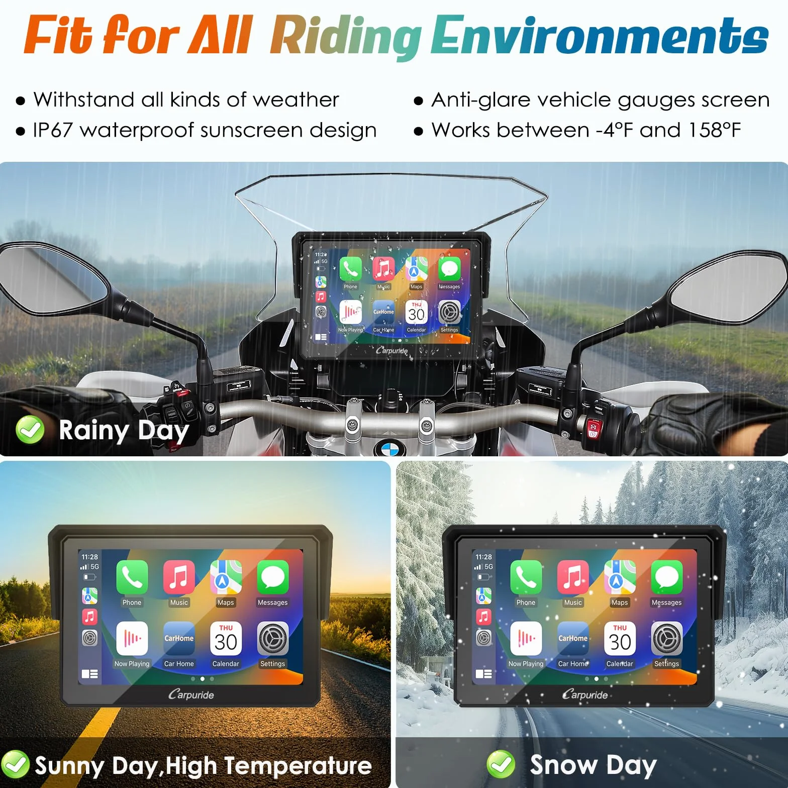 Carpuride w502B motocykl Carplay ekran do motocykla BMW R1200GS R1250GS S1000XR, wodoodporny ekran dotykowy, przenośna nawigacja GPS Carplay/Android do motocykla, podwójny Bluetooth