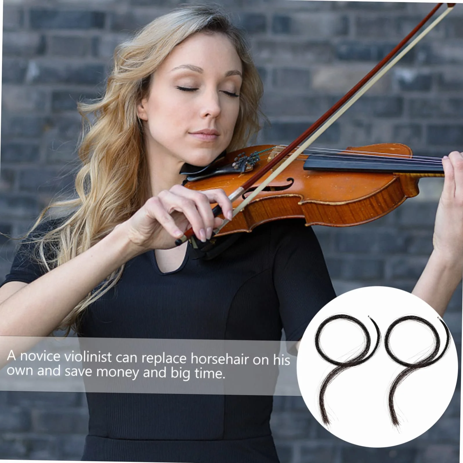 Hanks Natural Violin Horse Hair for Bow Repair Durable String Accessory for Violin and Smaller Instruments Pre-tied for Easy Installation