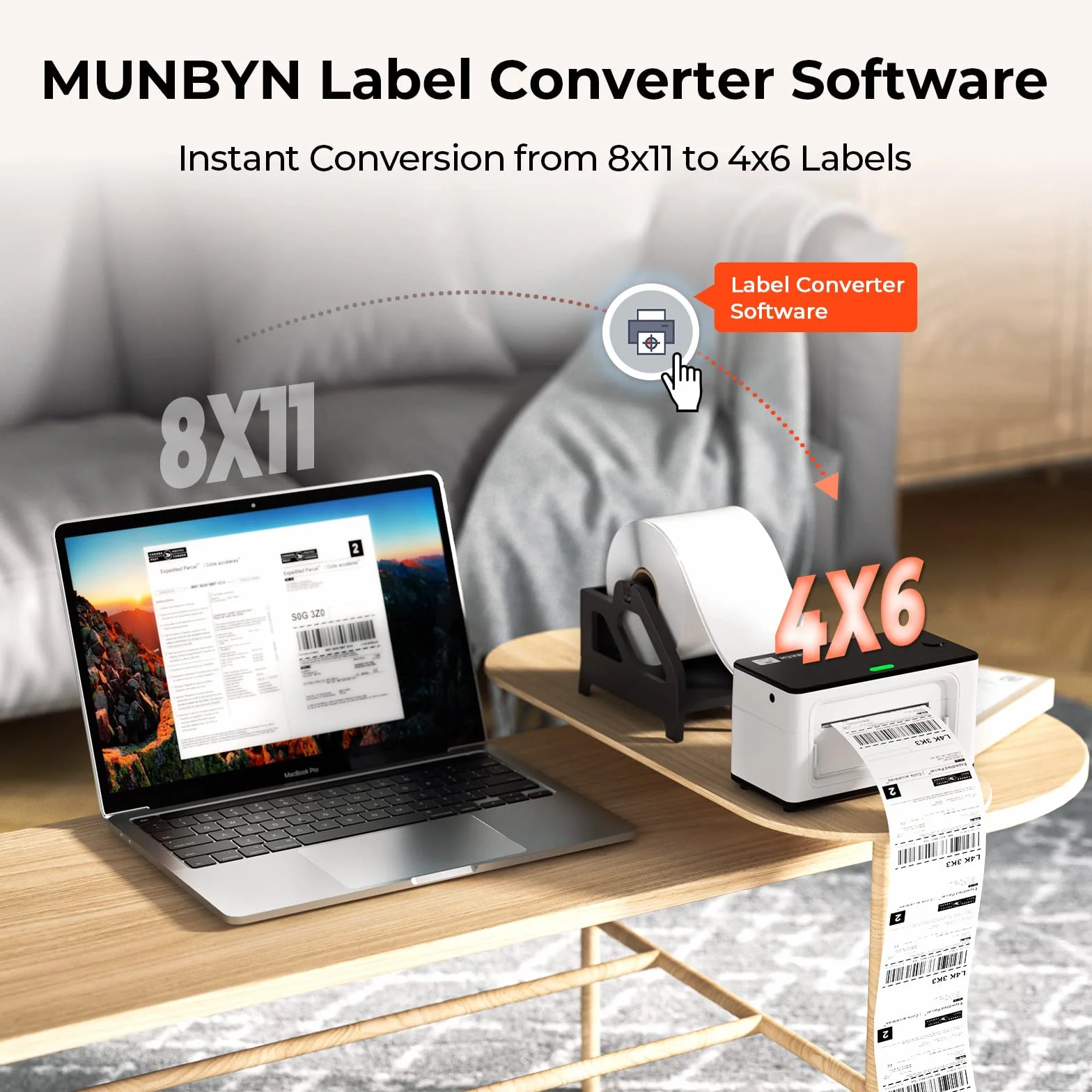 Drukarka Etykiet MUNBYN z Bluetooth, Drukarka Termiczna, Drukarka Etykiet Wysyłkowych 4x6 dla DHL, UPS, GLS; Drukarka Etykiet dla Allegro, Etsy, Shopify, Model 941B, Biała