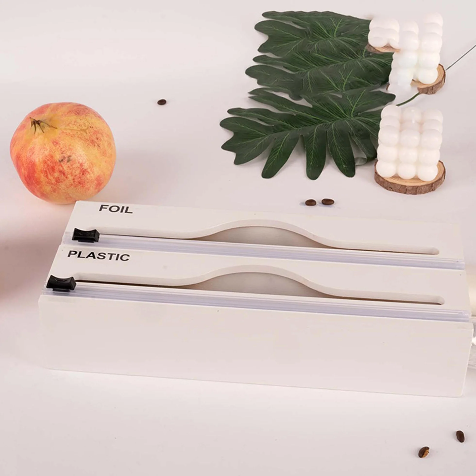 SUQ Wrap Dispenser-Cutter, napełniany dozownik folii cling, przyssawka do cięcia folii plastikowej Żywność Przezroczysta folia i folia do kuchni, restauracja (Dwuwarstwowy biały)