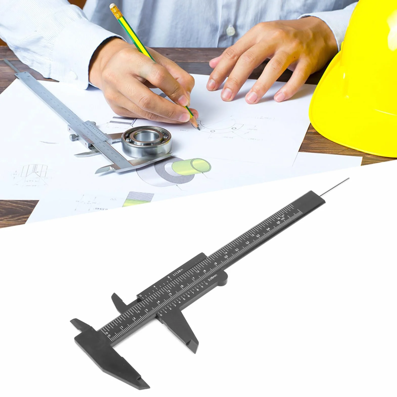 Suwmiarka z Noniuszem 150 Mm Mini Narzędzie Pomiarowe z podwójną skalą Suwmiarka Plastikowa 0,05 Mm Linijka Przesuwna (-GS17565-01)